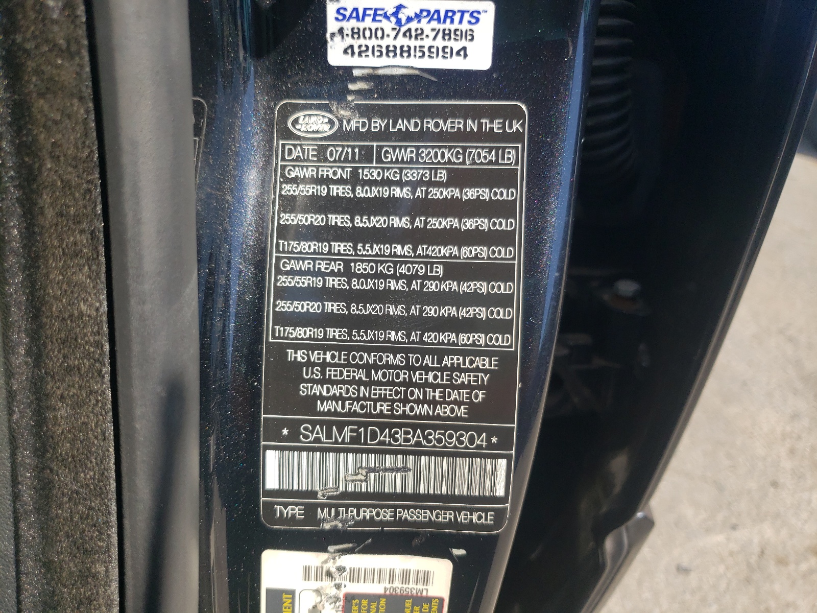 SALMF1D43BA359304 2011 Land Rover Range Rover Hse Luxury