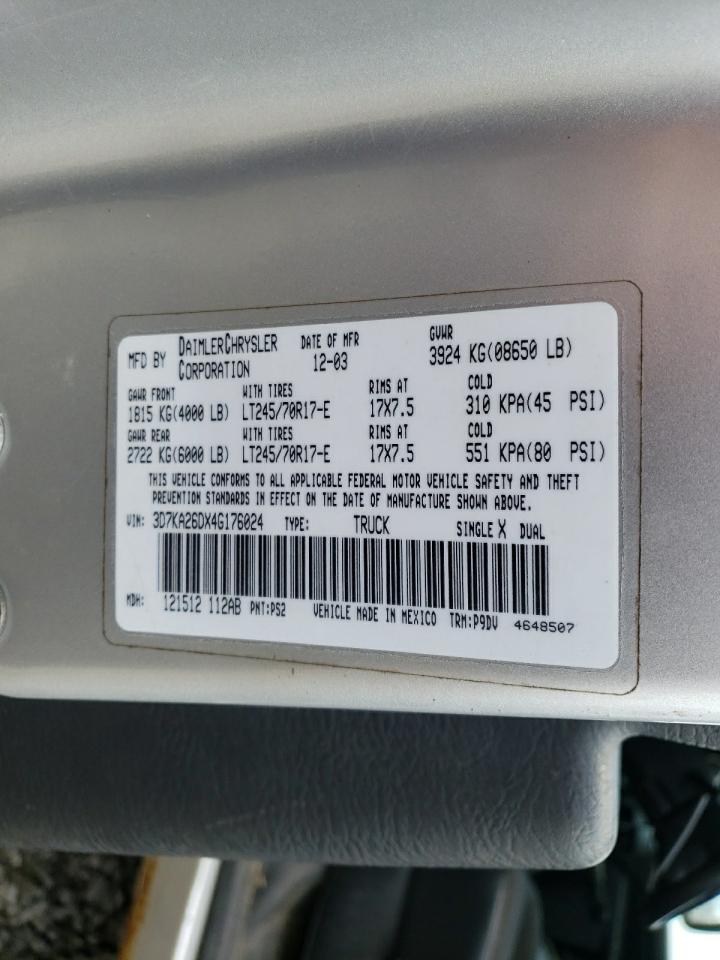 2004 Dodge Ram 2500 St VIN: 3D7KA26DX4G176024 Lot: 63217224