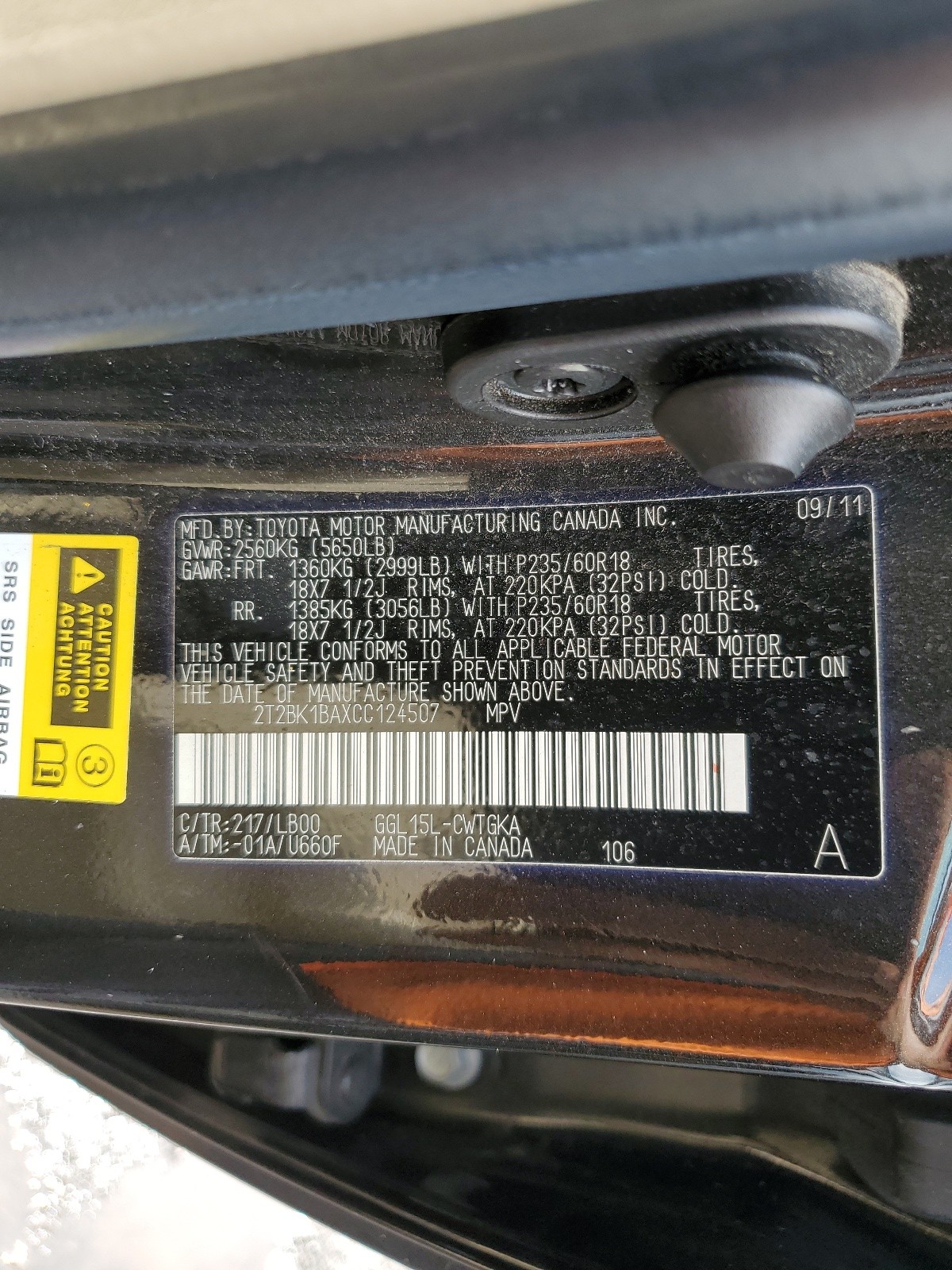 2T2BK1BAXCC124507 2012 Lexus Rx 350