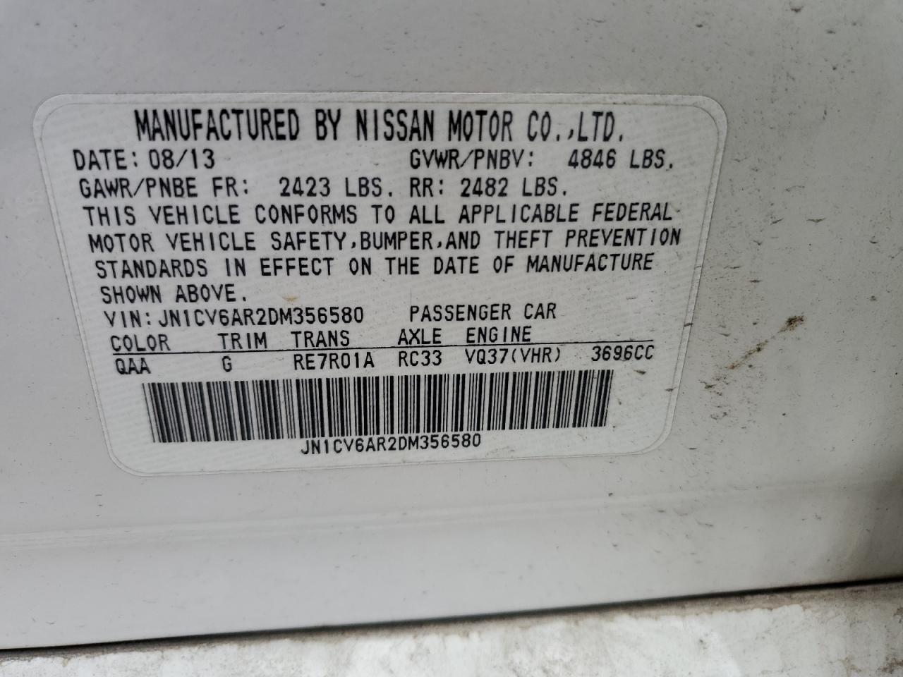 JN1CV6AR2DM356580 2013 Infiniti G37