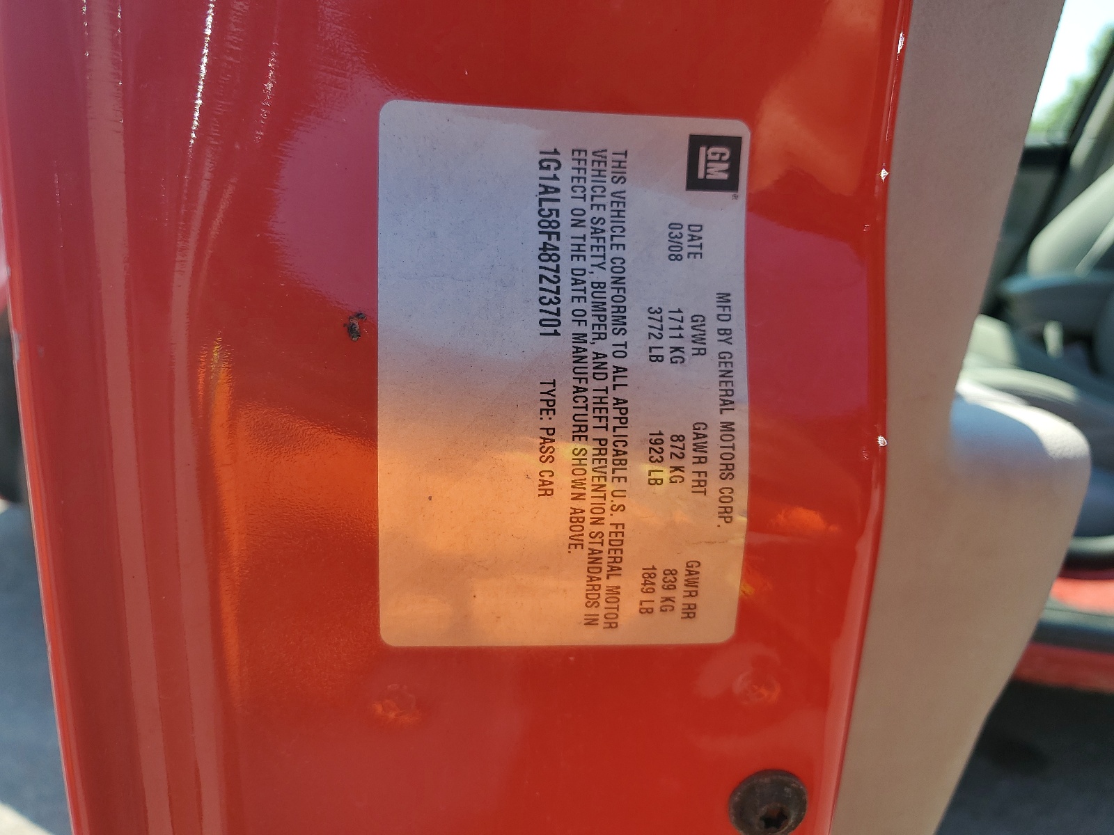 1G1AL58F487273701 2008 Chevrolet Cobalt Lt