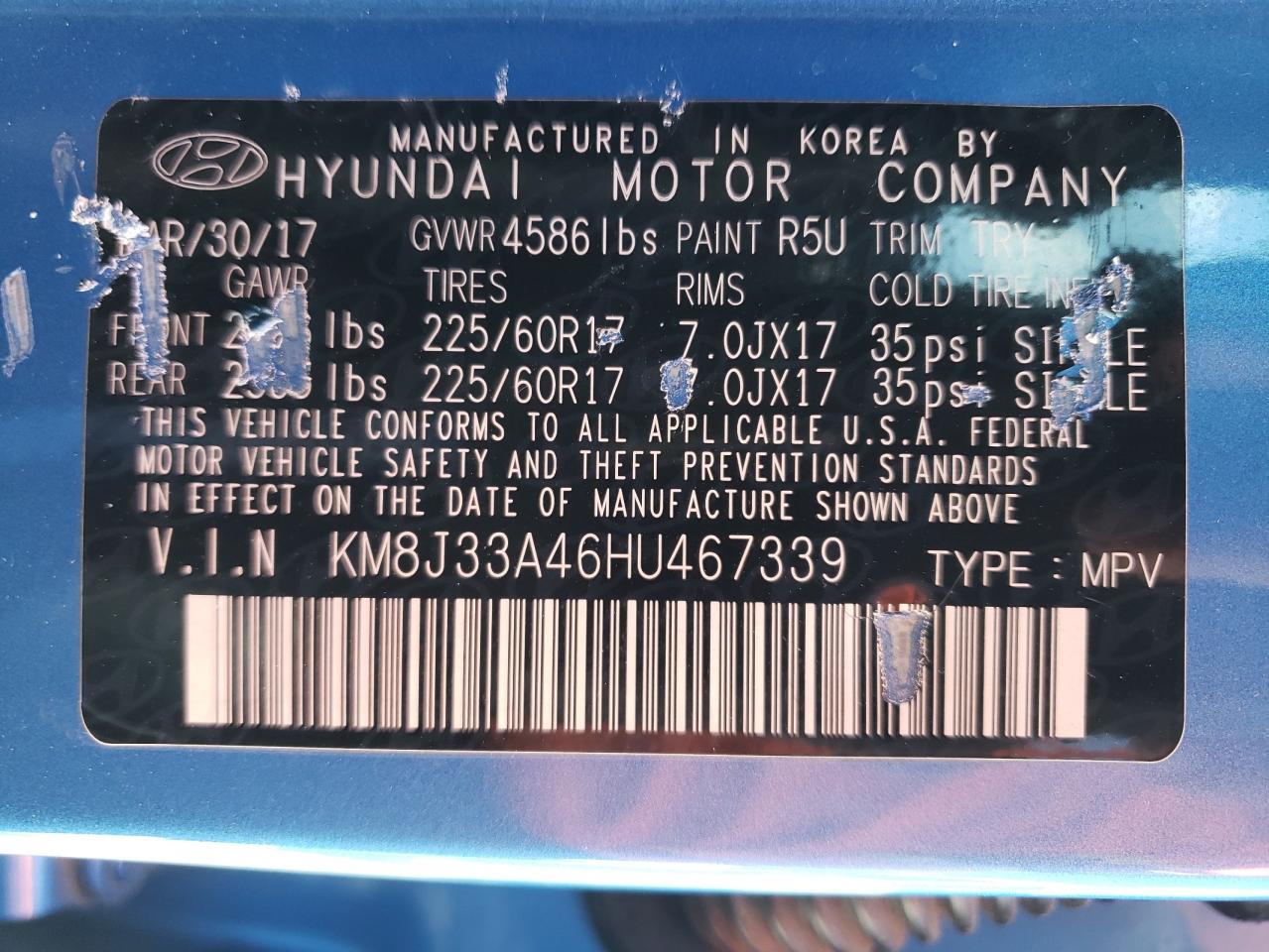 2017 Hyundai Tucson Limited VIN: KM8J33A46HU467339 Lot: 62799604