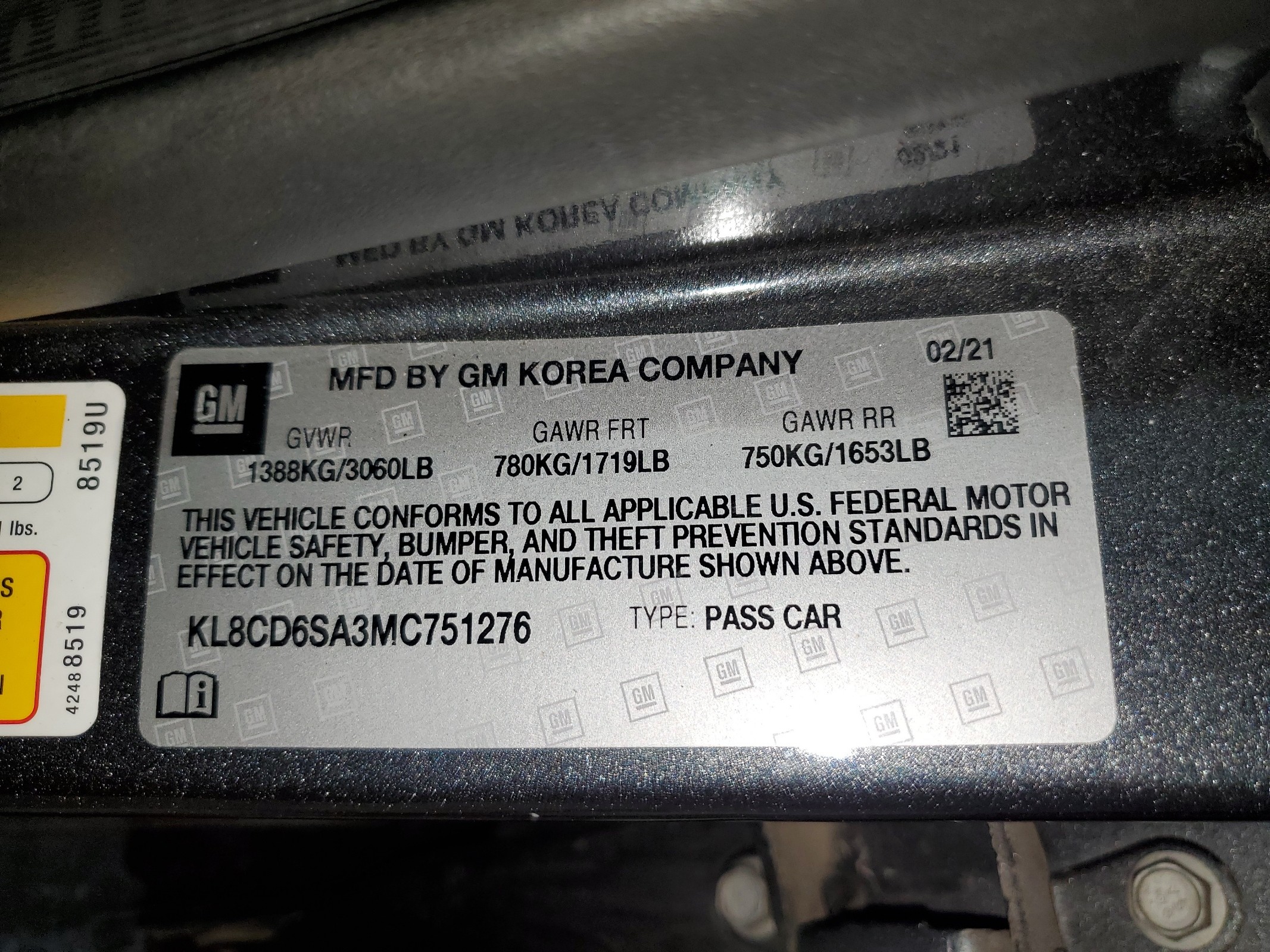 KL8CD6SA3MC751276 2021 Chevrolet Spark 1Lt