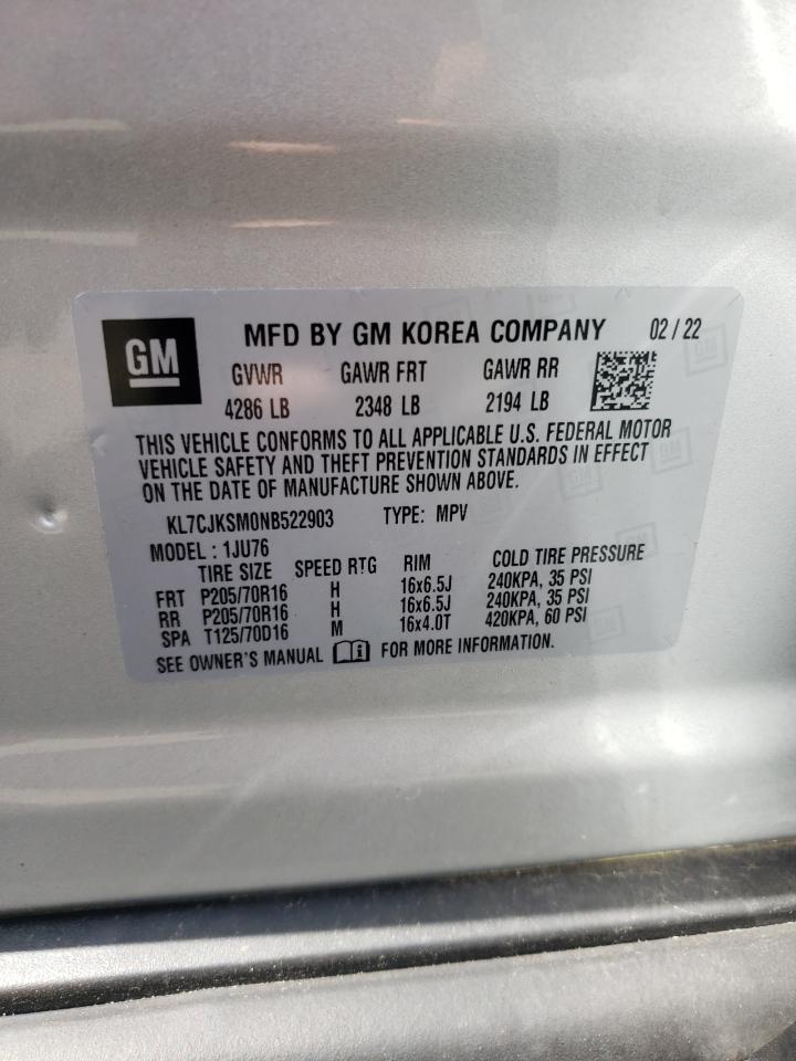 2022 Chevrolet Trax Ls VIN: KL7CJKSM0NB522903 Lot: 61715914