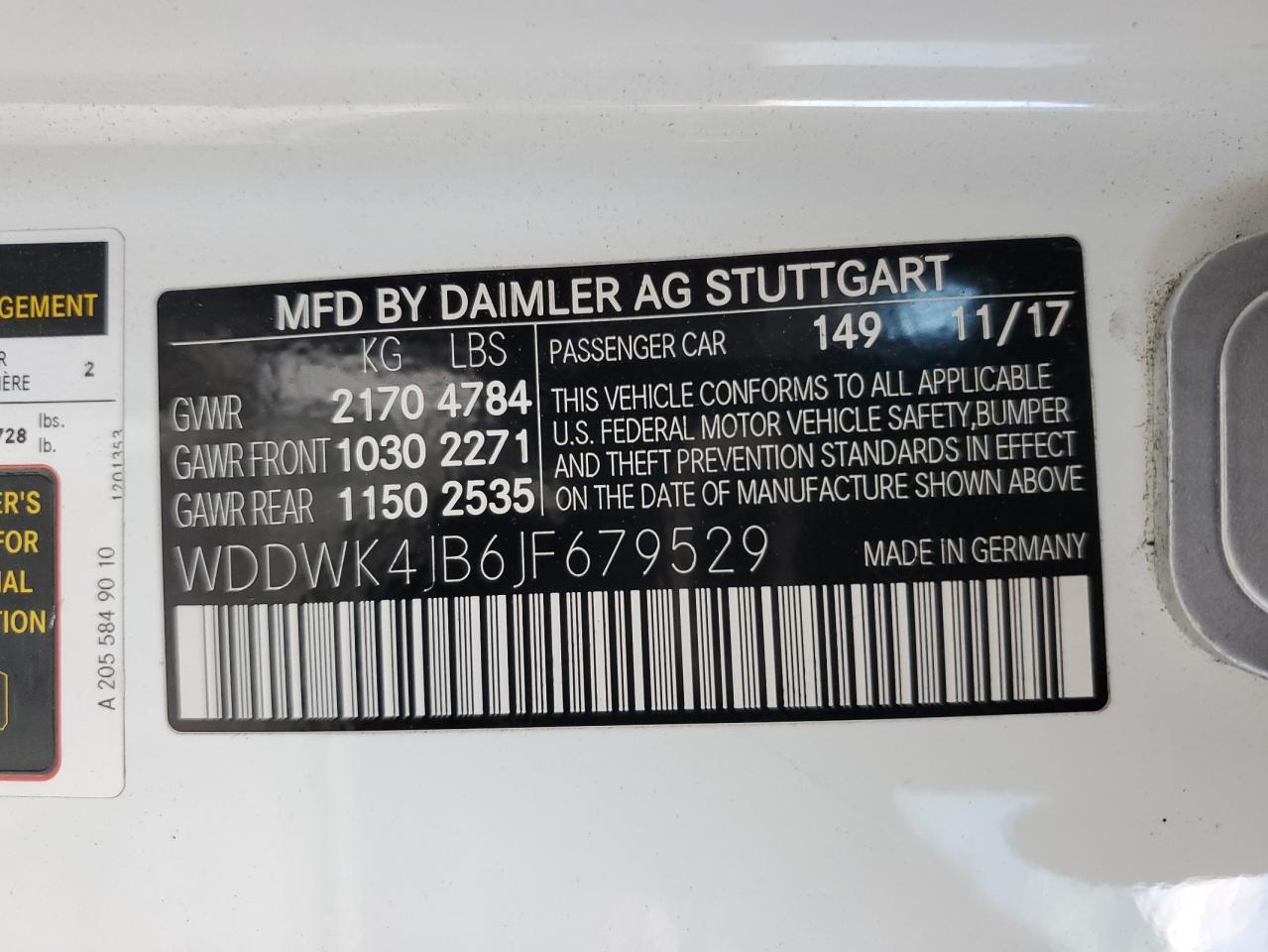 2018 Mercedes-Benz C 300 VIN: WDDWK4JB6JF679529 Lot: 63250054