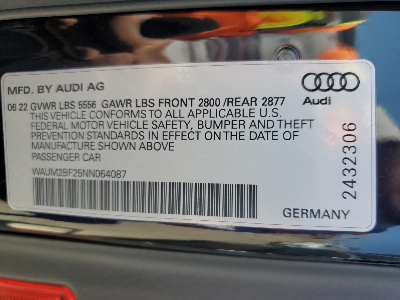 WAUM2BF25NN064087 2022 Audi A6 Prestige