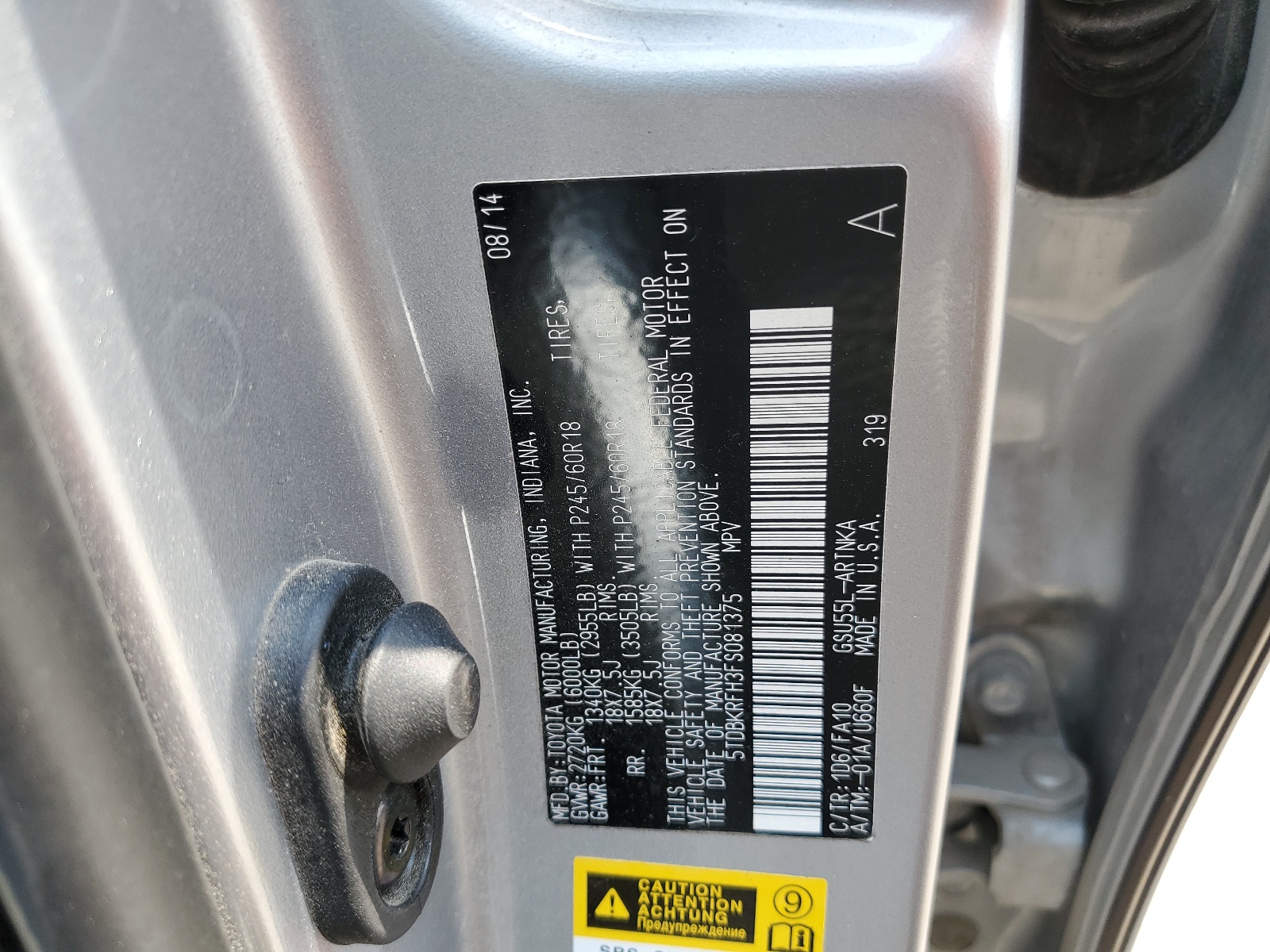 5TDBKRFH3FS081375 2015 Toyota Highlander Le