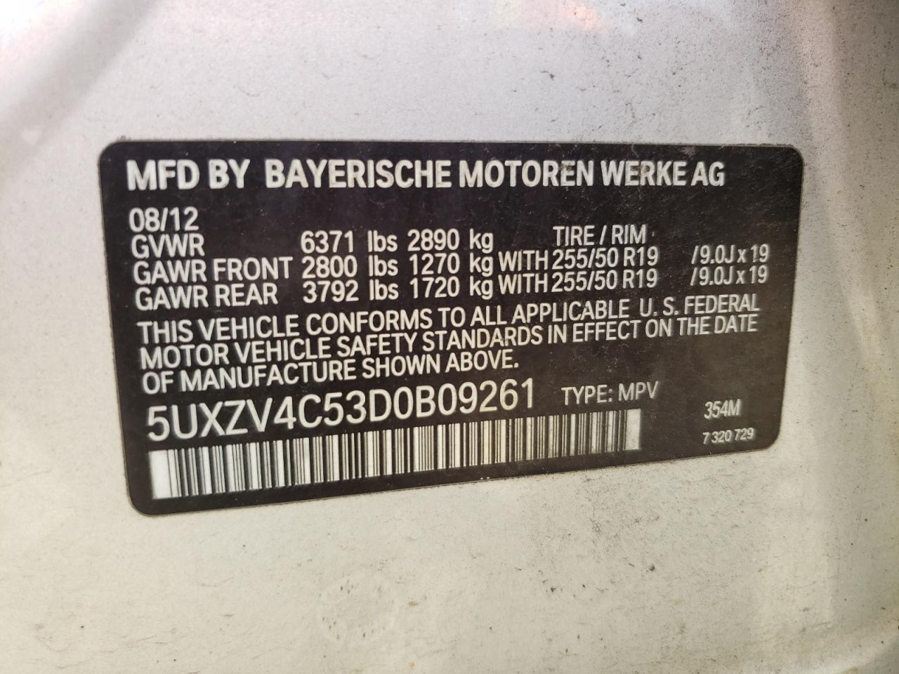 2013 BMW X5 xDrive35I VIN: 5UXZV4C53D0B09261 Lot: 63688044