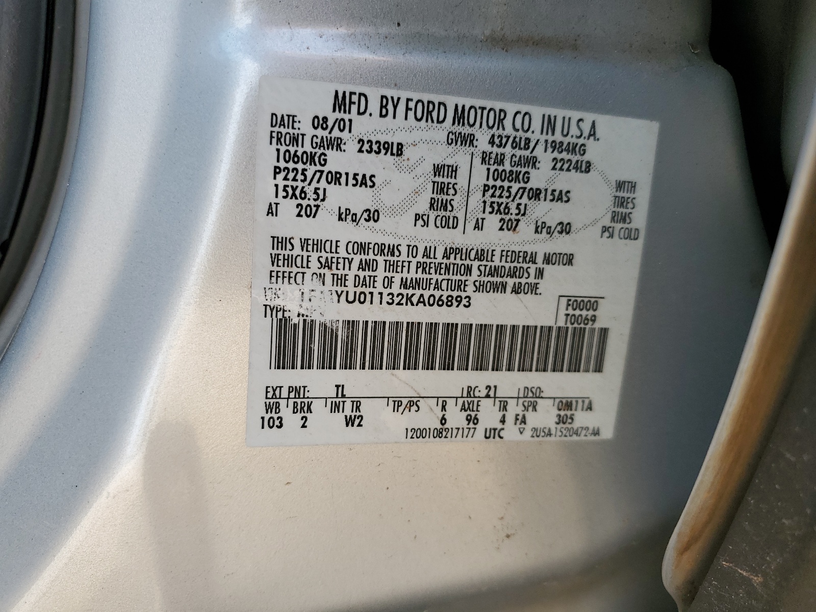 1FMYU01132KA06893 2002 Ford Escape Xls