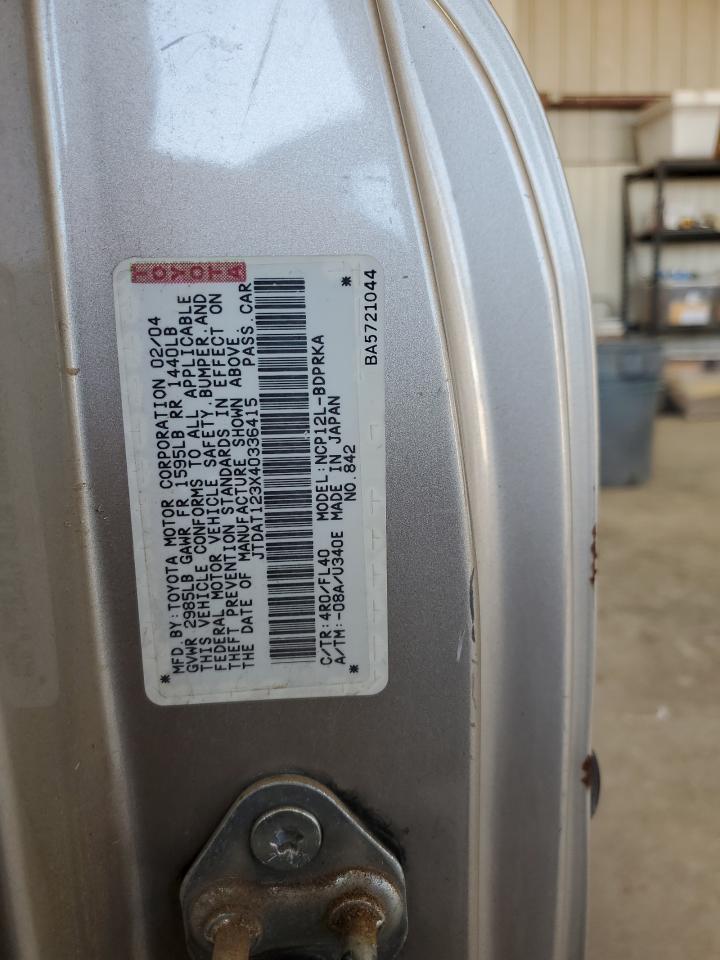 2004 Toyota Echo VIN: JTDAT123X40336415 Lot: 64898524