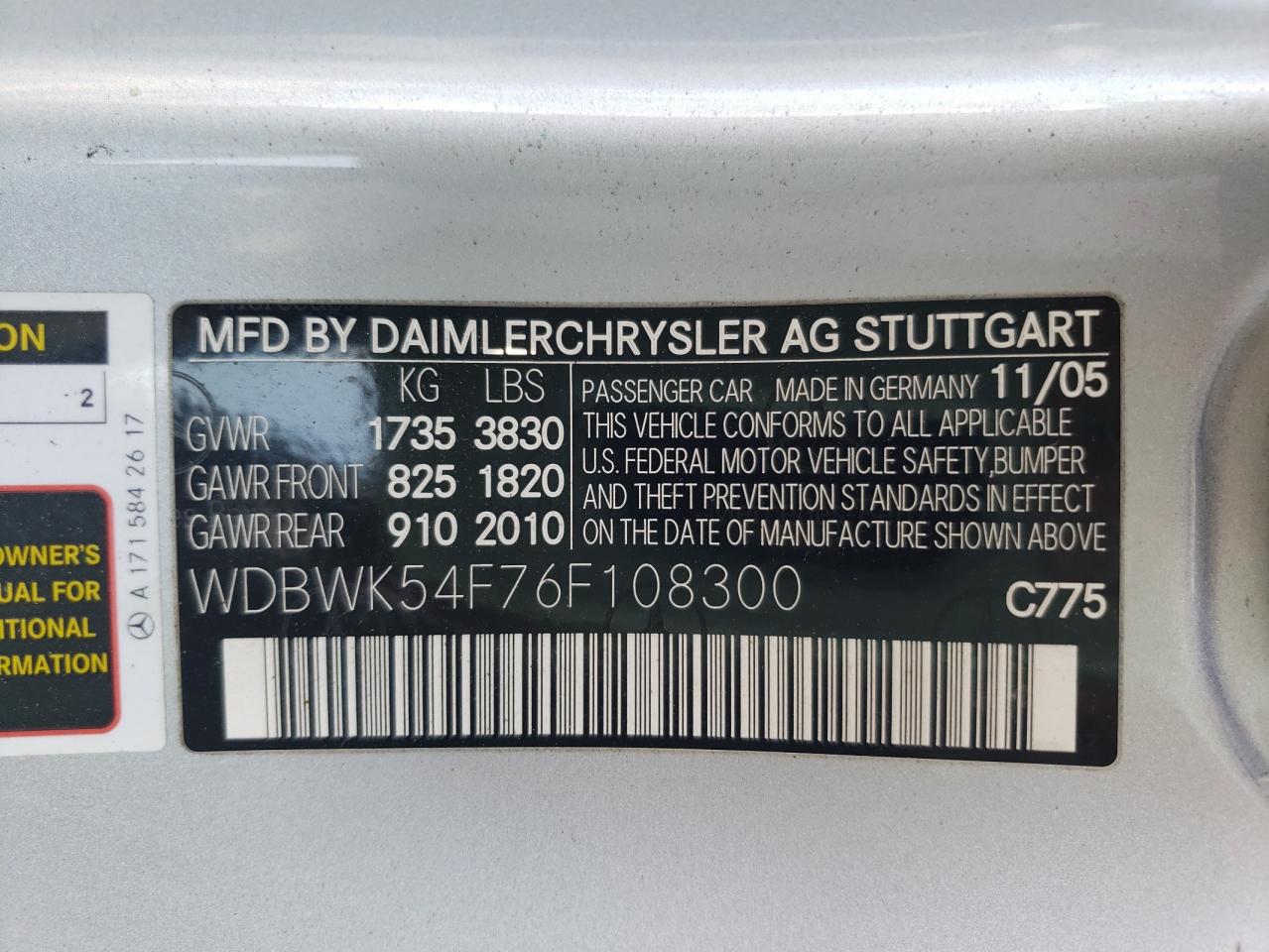 2006 Mercedes-Benz Slk 280 VIN: WDBWK54F76F108300 Lot: 64490524