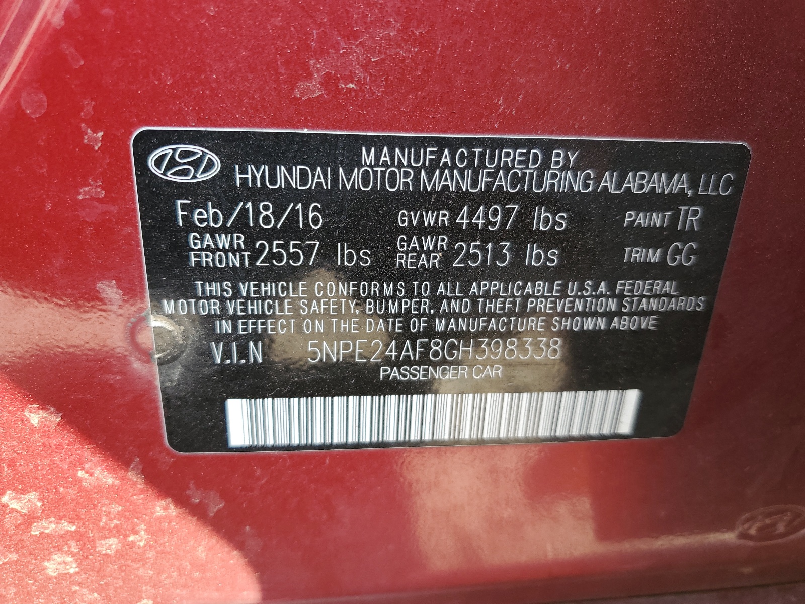5NPE24AF8GH398338 2016 Hyundai Sonata Se