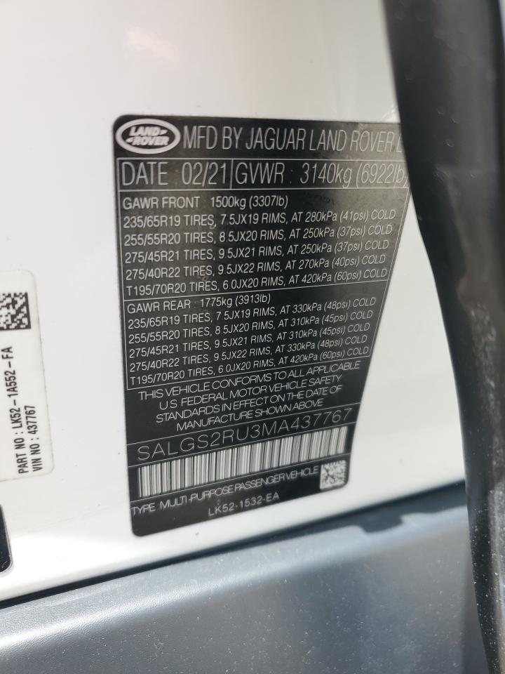 2021 Land Rover Range Rover Hse Westminster Edition VIN: SALGS2RU3MA437767 Lot: 61822824