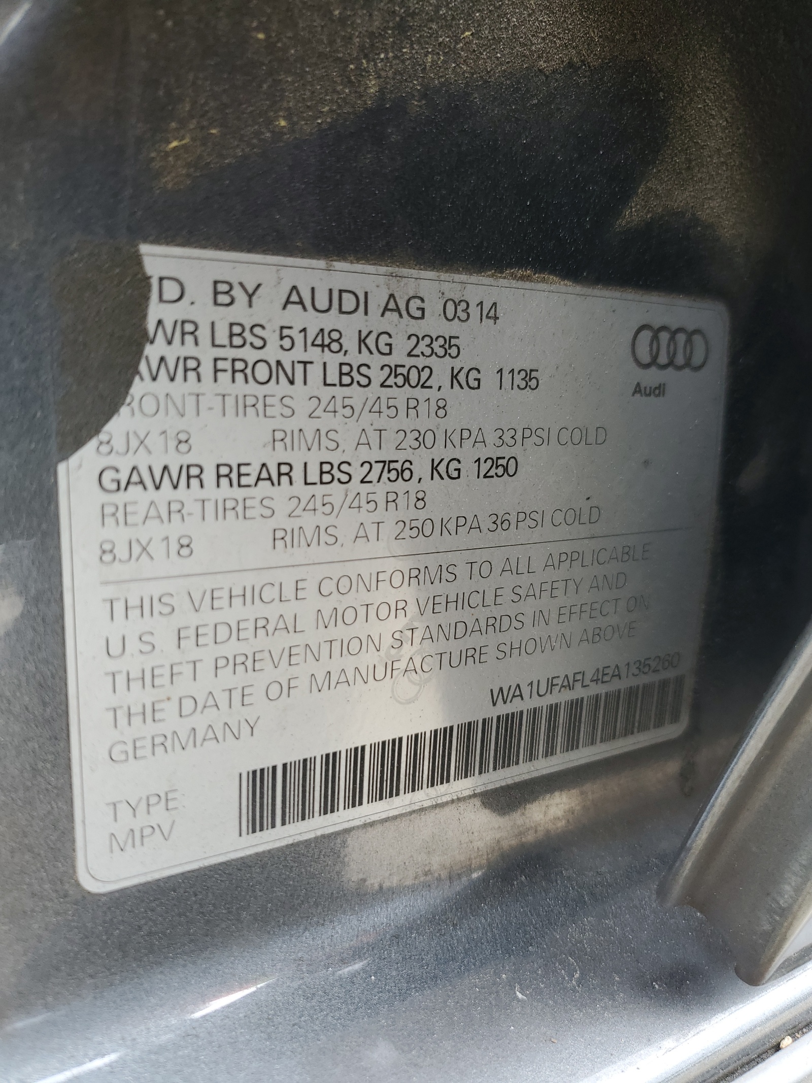 WA1UFAFL4EA135260 2014 Audi A4 Allroad Premium Plus