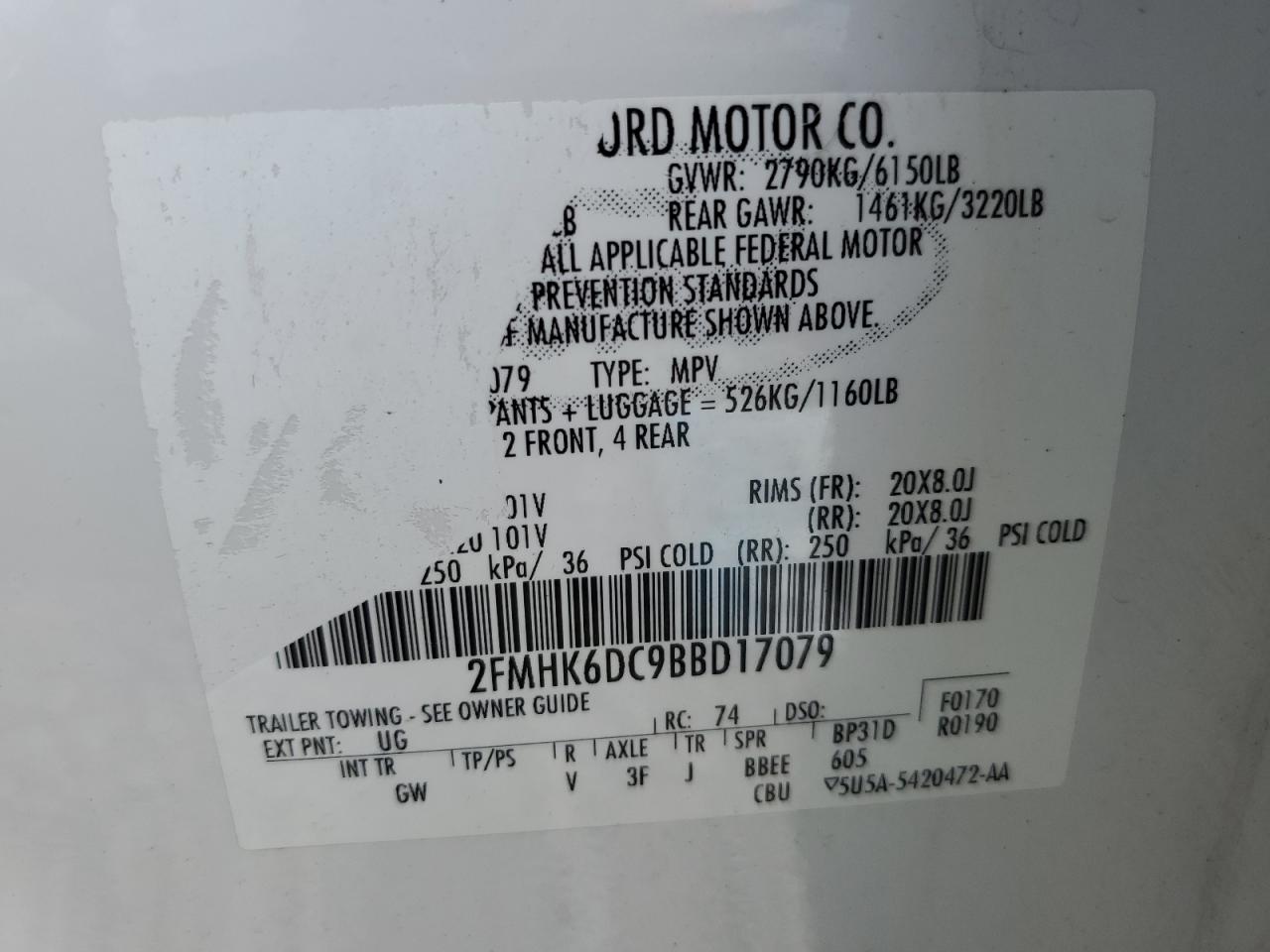 2011 Ford Flex Limited VIN: 2FMHK6DC9BBD17079 Lot: 61482114