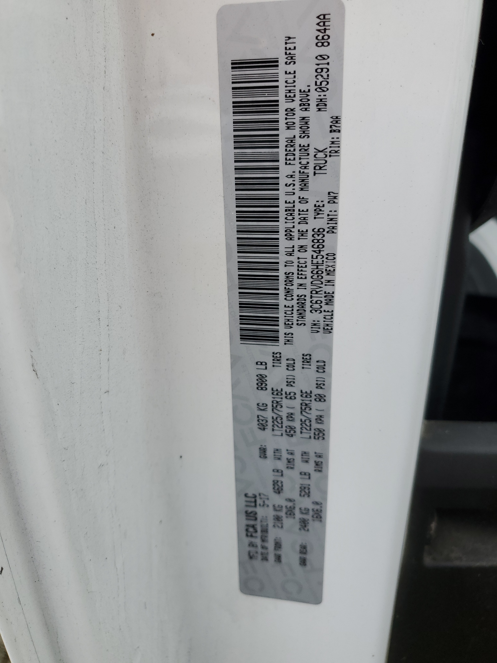 3C6TRVDG6HE546836 2017 Ram Promaster 2500 2500 High