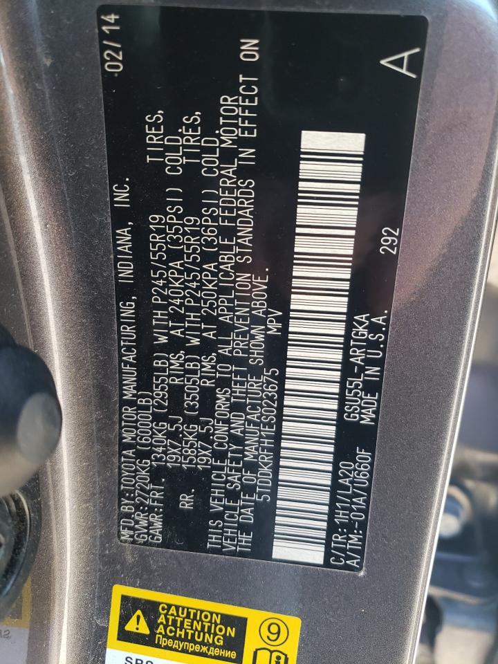 2014 Toyota Highlander Limited VIN: 5TDDKRFH1ES023675 Lot: 63604094