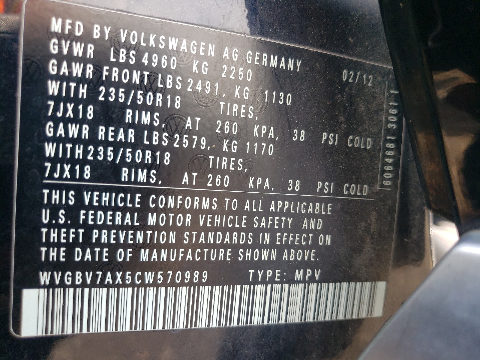 2012 Volkswagen Tiguan S vin: WVGBV7AX5CW570989