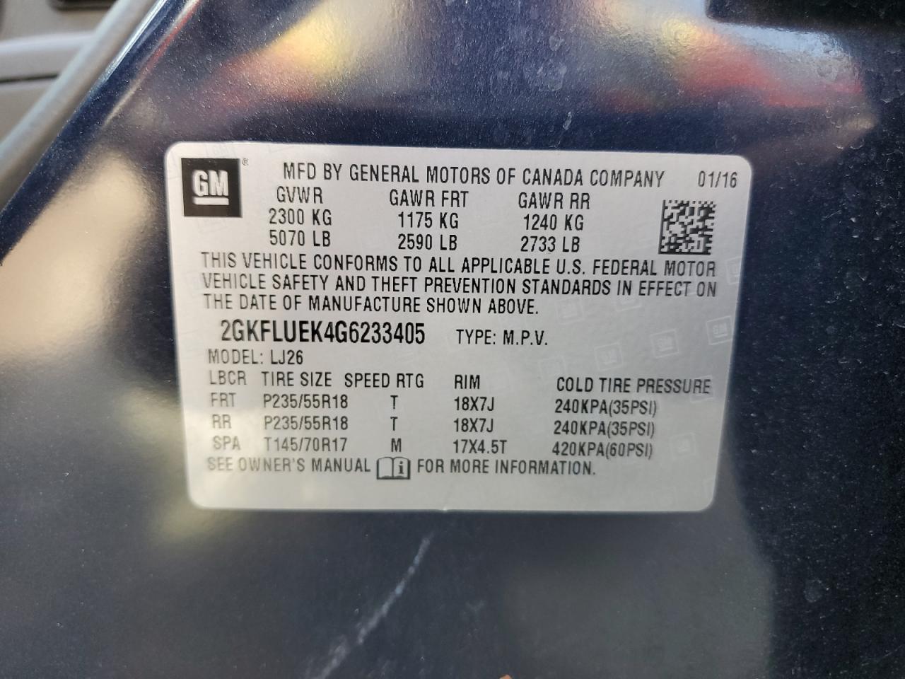 2016 GMC Terrain Slt VIN: 2GKFLUEK4G6233405 Lot: 64405684