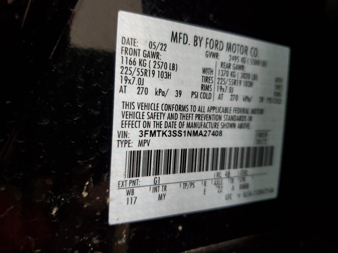 2022 Ford Mustang Mach-E Premium VIN: 3FMTK3SS1NMA27408 Lot: 62018674