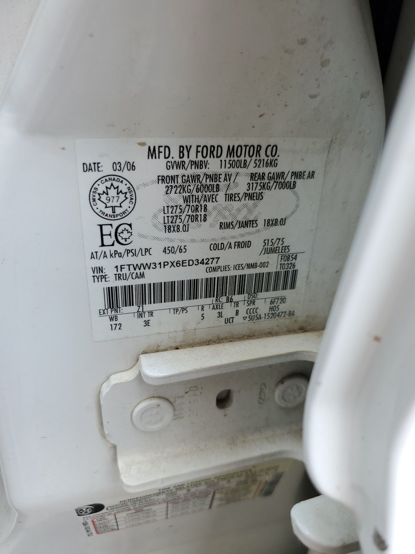 1FTWW31PX6ED34277 2006 Ford F350 Srw Super Duty