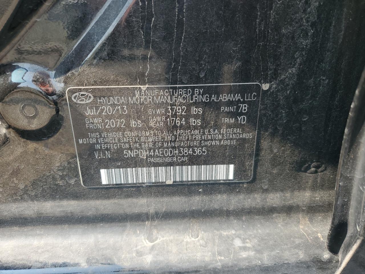 2013 Hyundai Elantra Gls VIN: 5NPDH4AE0DH384365 Lot: 64775804