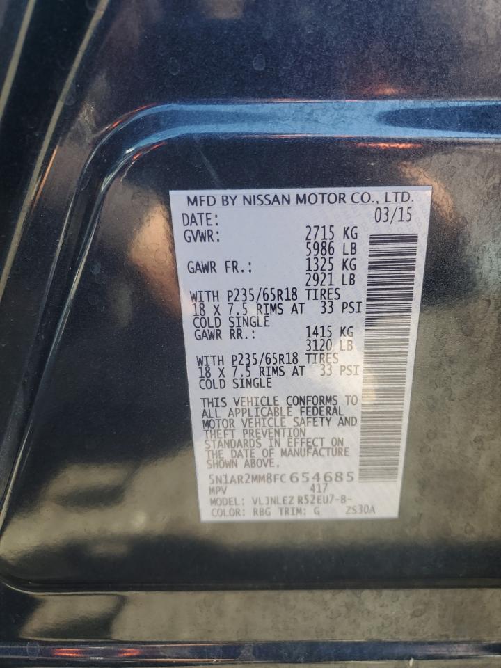 2015 Nissan Pathfinder S VIN: 5N1AR2MM8FC654685 Lot: 61831124