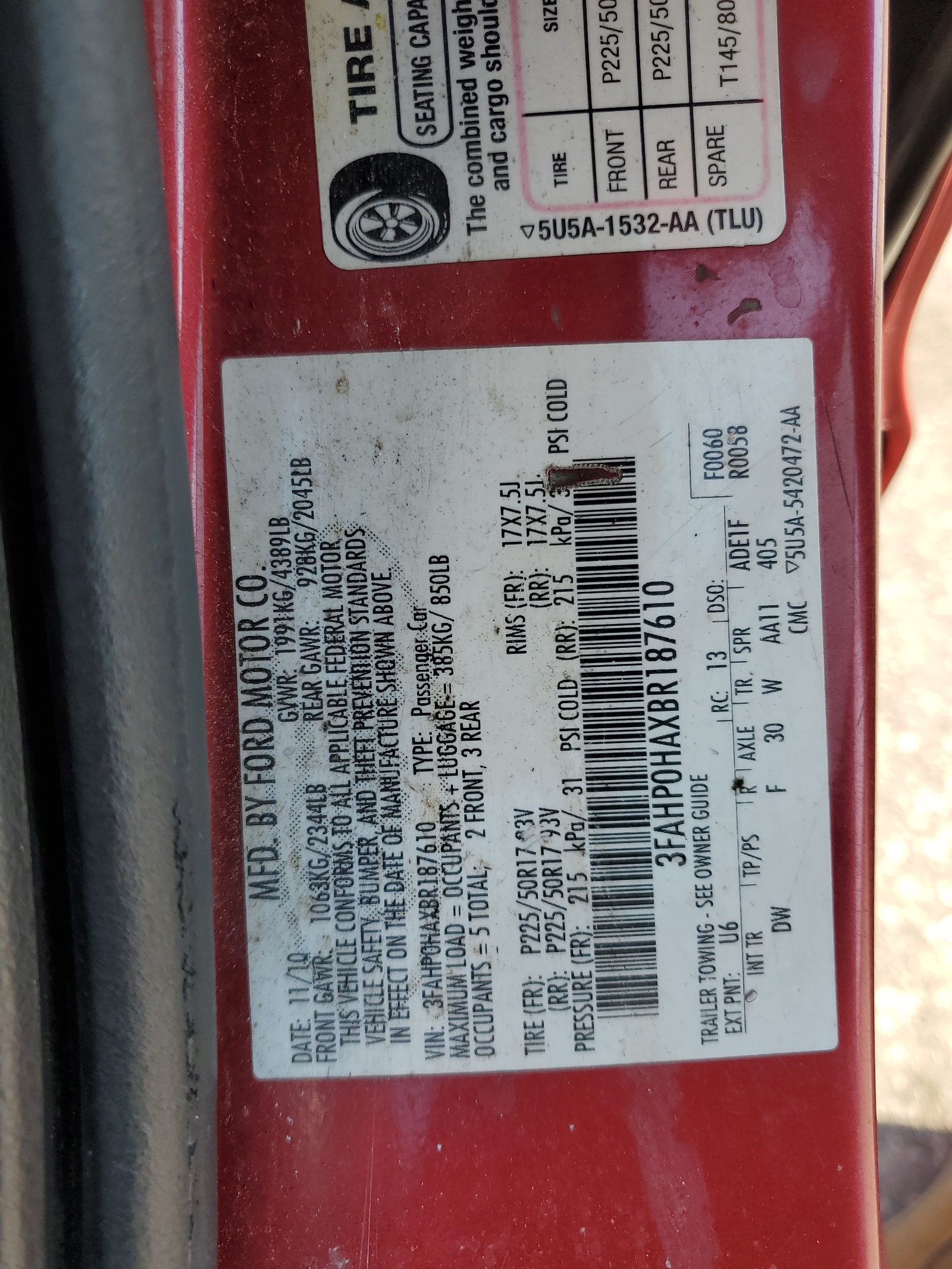 3FAHP0HAXBR187610 2011 Ford Fusion Se