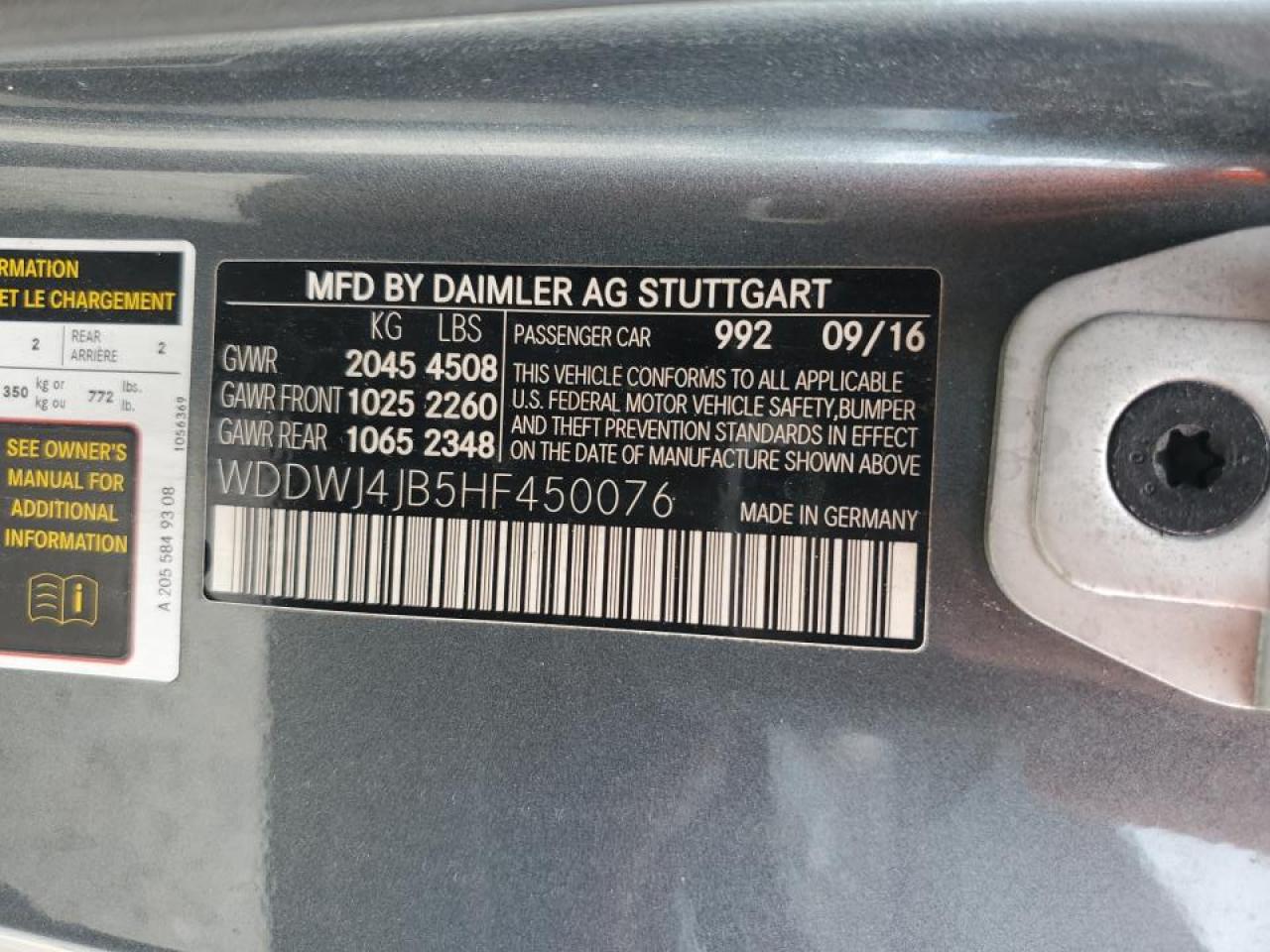 2017 Mercedes-Benz C 300 VIN: WDDWJ4JB5HF450076 Lot: 65193884