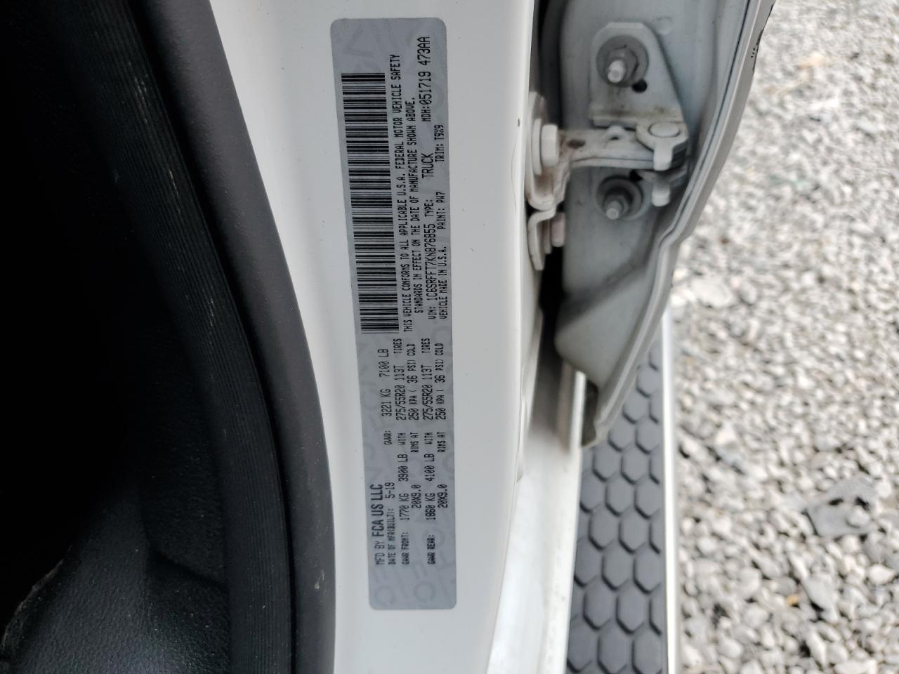 2019 Ram 1500 Big Horn/Lone Star VIN: 1C6SRFFT7KN876855 Lot: 64261724