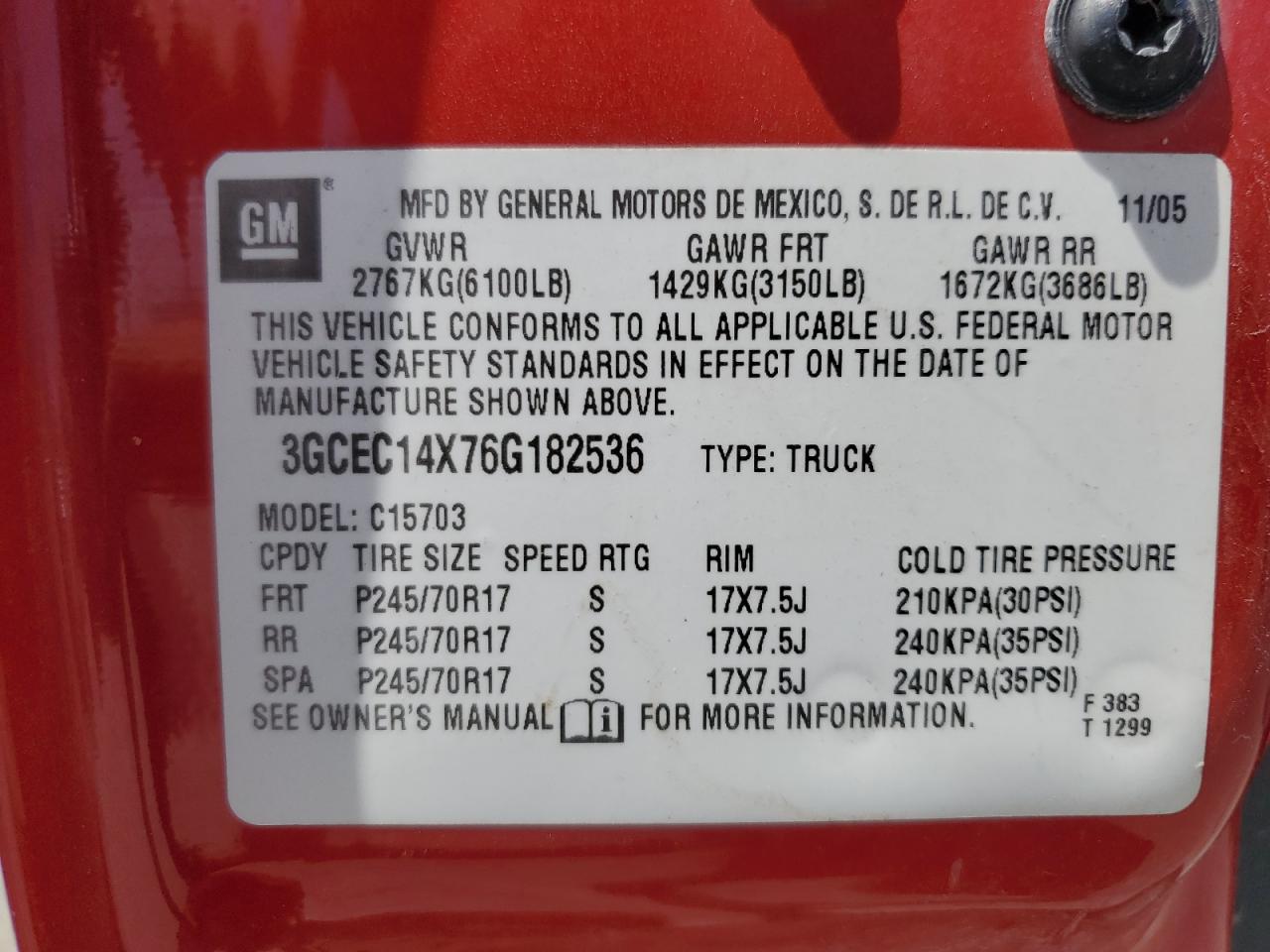 3GCEC14X76G182536 2006 Chevrolet Silverado C1500