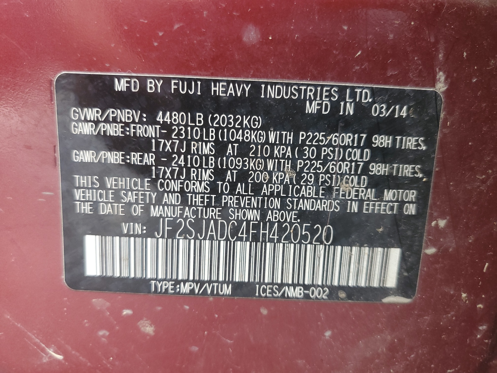 JF2SJADC4FH420520 2015 Subaru Forester 2.5I Premium