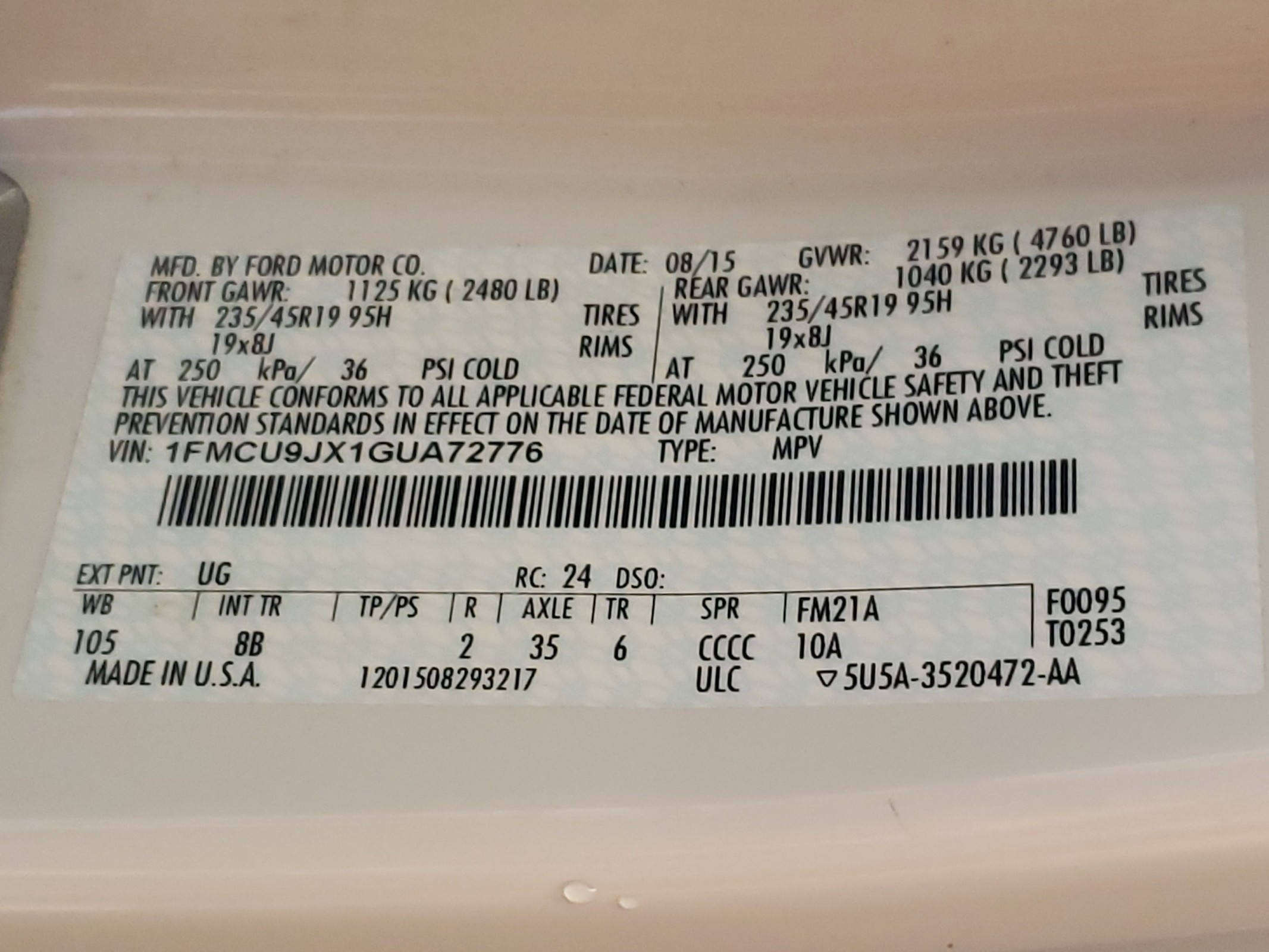 1FMCU9JX1GUA72776 2016 Ford Escape Titanium