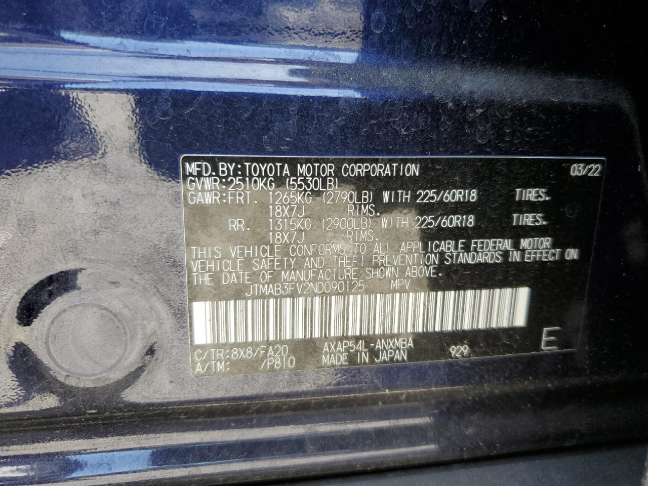 2022 Toyota Rav4 Prime Se VIN: JTMAB3FV2ND090125 Lot: 62280774