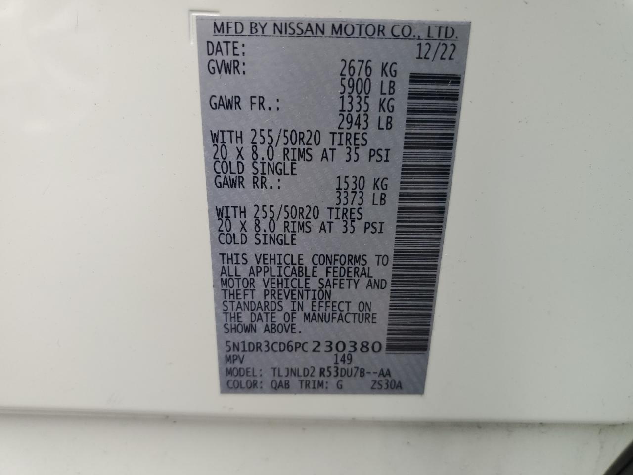 2023 Nissan Pathfinder Sl VIN: 5N1DR3CD6PC230380 Lot: 63029134