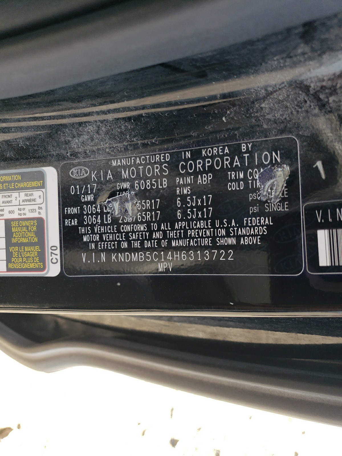 KNDMB5C14H6313722 2017 Kia Sedona Lx