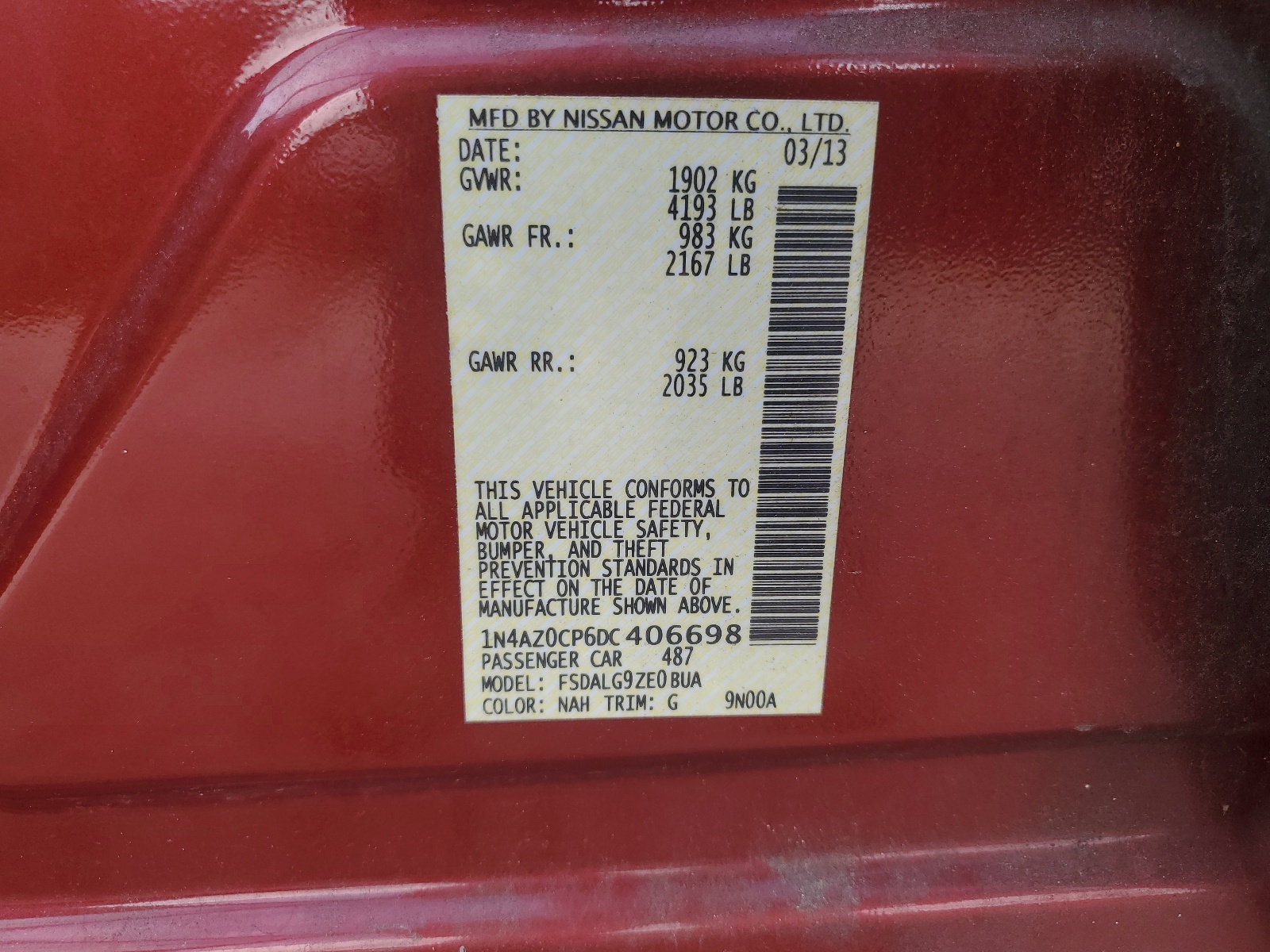 1N4AZ0CP6DC406698 2013 Nissan Leaf S