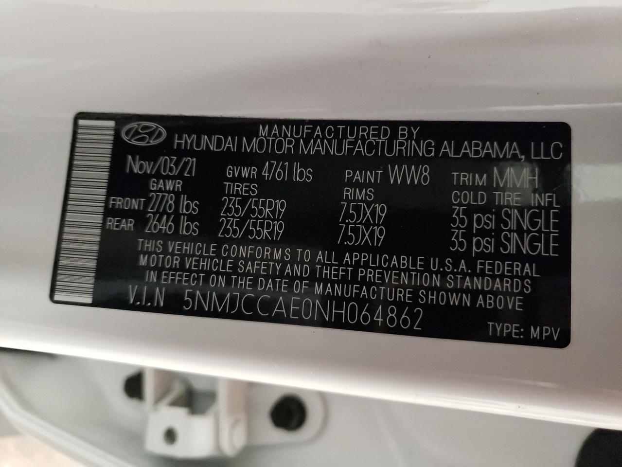 2022 Hyundai Tucson Sel VIN: 5NMJCCAE0NH064862 Lot: 65592364