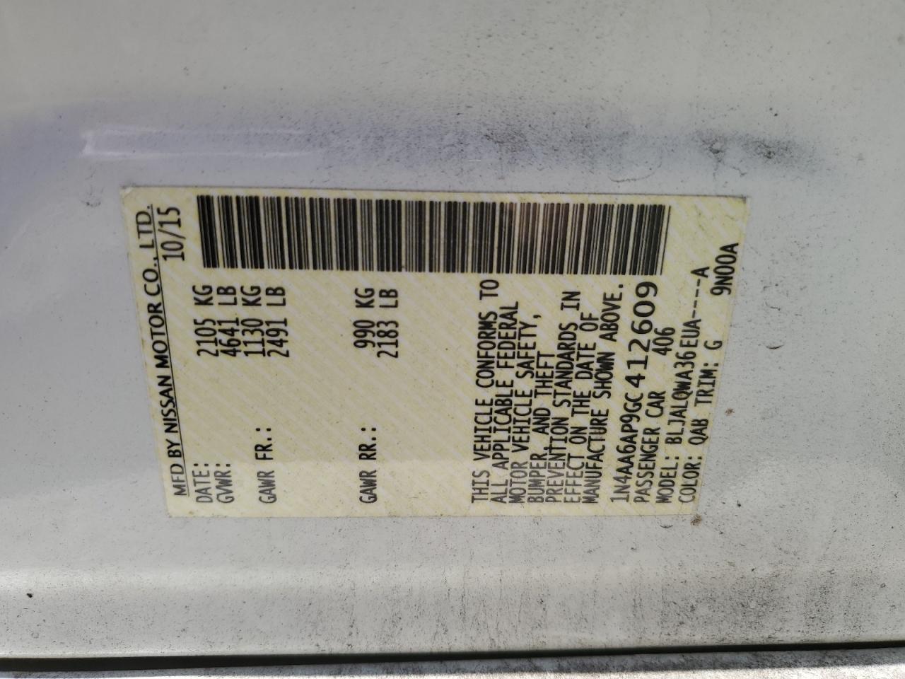 2016 Nissan Maxima 3.5S VIN: 1N4AA6AP9GC412609 Lot: 63149364