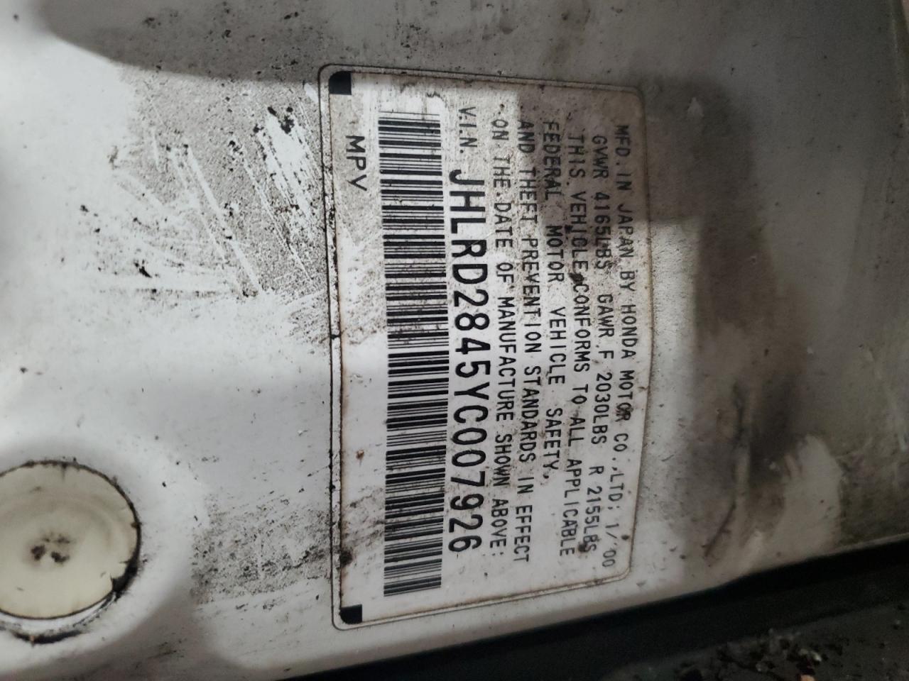 2000 Honda Cr-V Lx VIN: JHLRD2845YC007926 Lot: 65190504