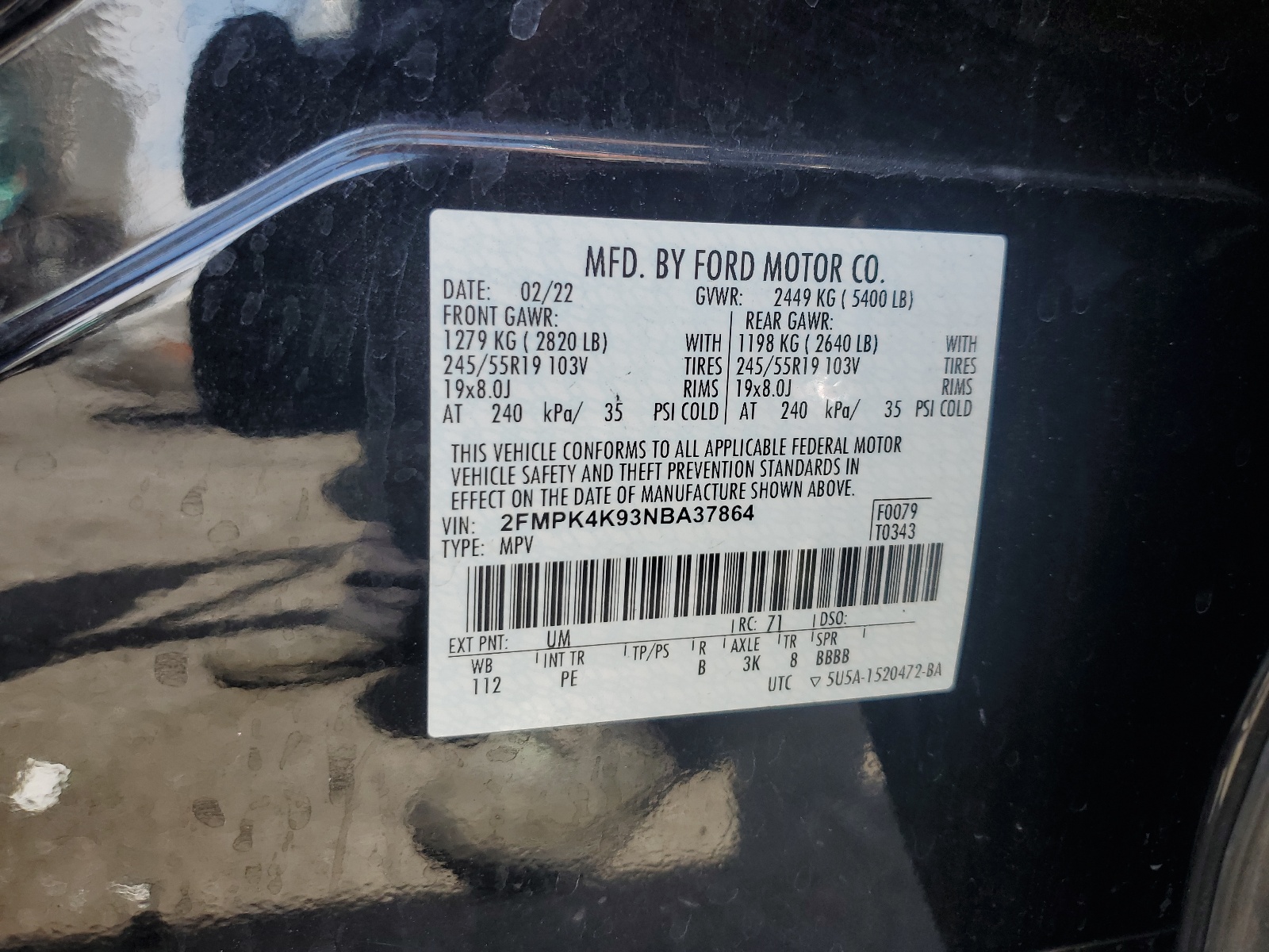 2FMPK4K93NBA37864 2022 Ford Edge Titanium