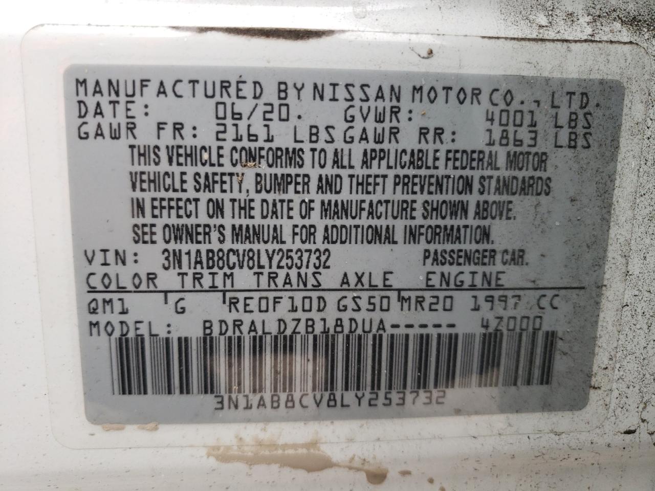 3N1AB8CV8LY253732 2020 Nissan Sentra Sv