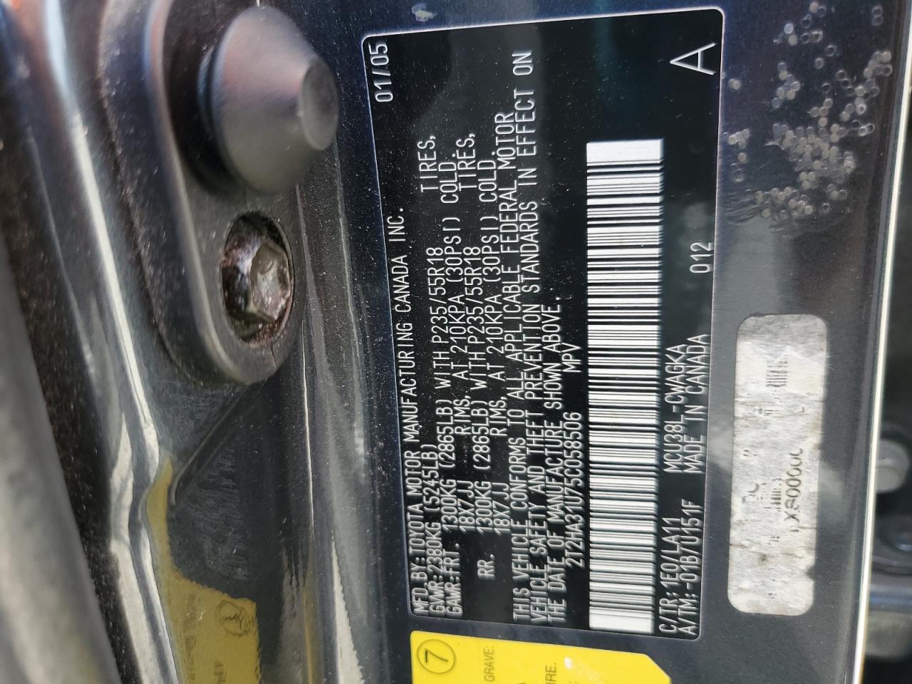 2005 Lexus Rx 330 VIN: 2T2HA31U75C058506 Lot: 62690184