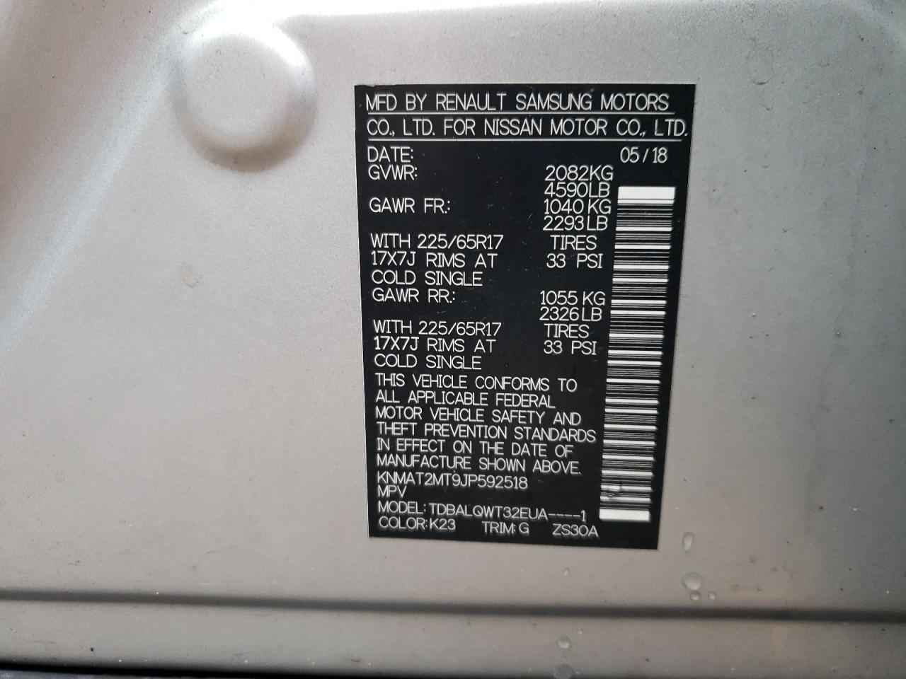 2018 Nissan Rogue S VIN: KNMAT2MT9JP592518 Lot: 61691494