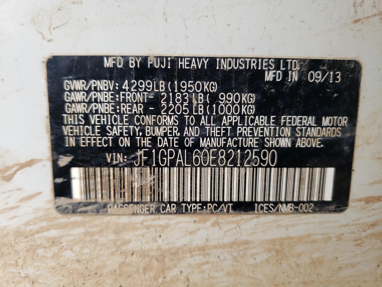 2014 Subaru Impreza Sport Premium VIN: JF1GPAL60E8212590 Lot: 65060044