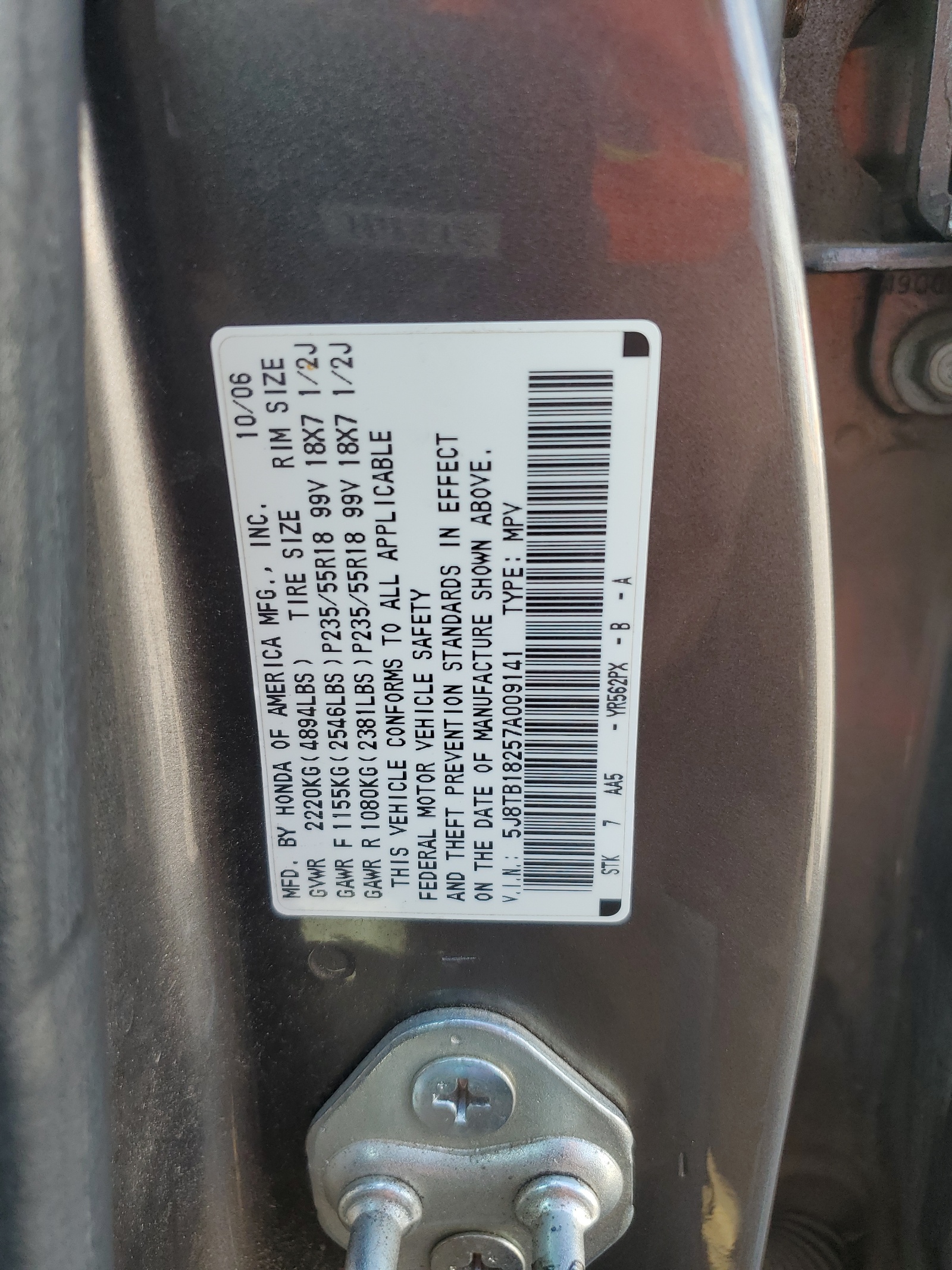 5J8TB18257A009141 2007 Acura Rdx