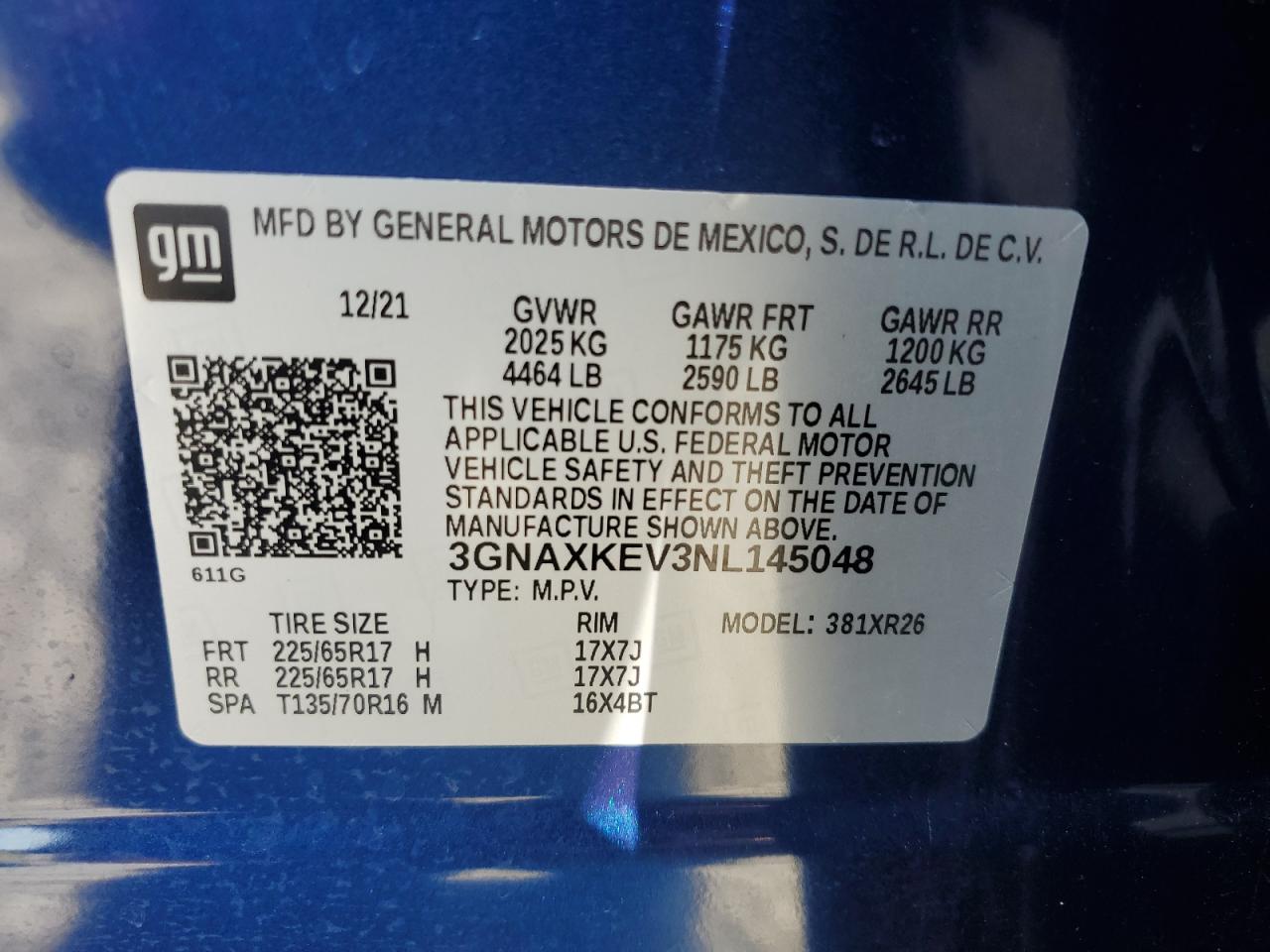 2022 Chevrolet Equinox Lt VIN: 3GNAXKEV3NL145048 Lot: 65151054