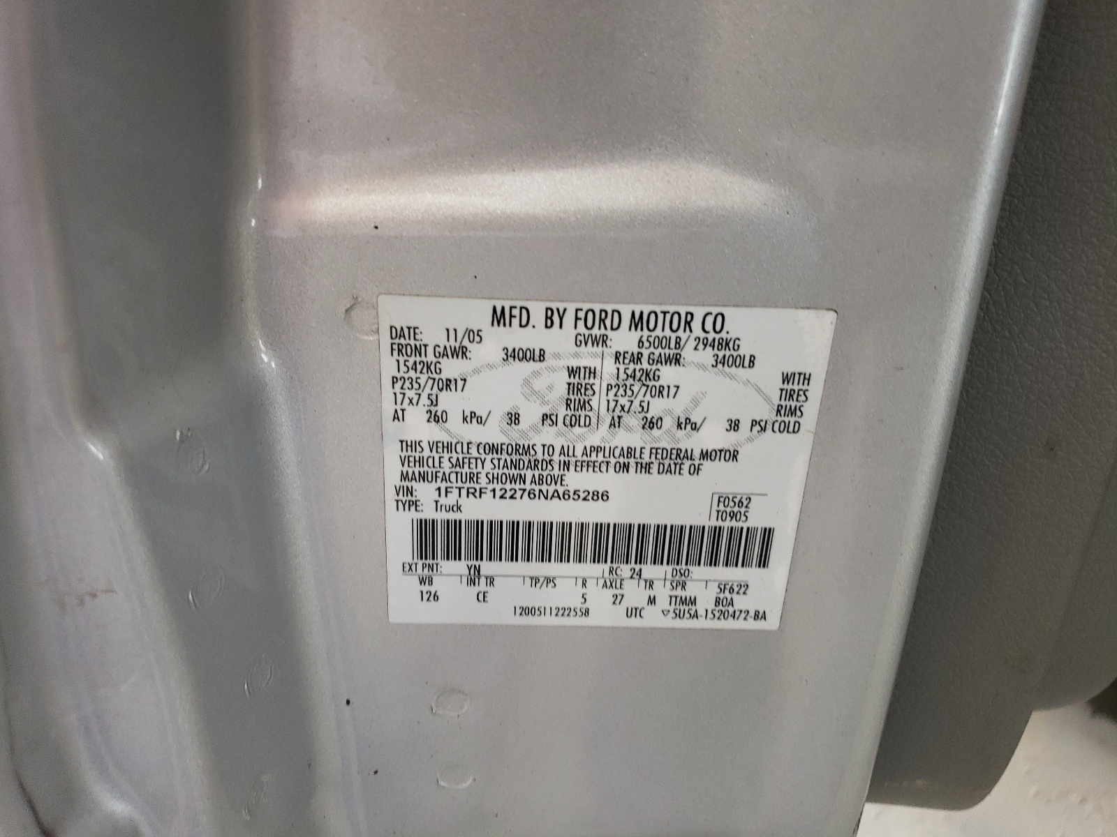 1FTRF12276NA65286 2006 Ford F150