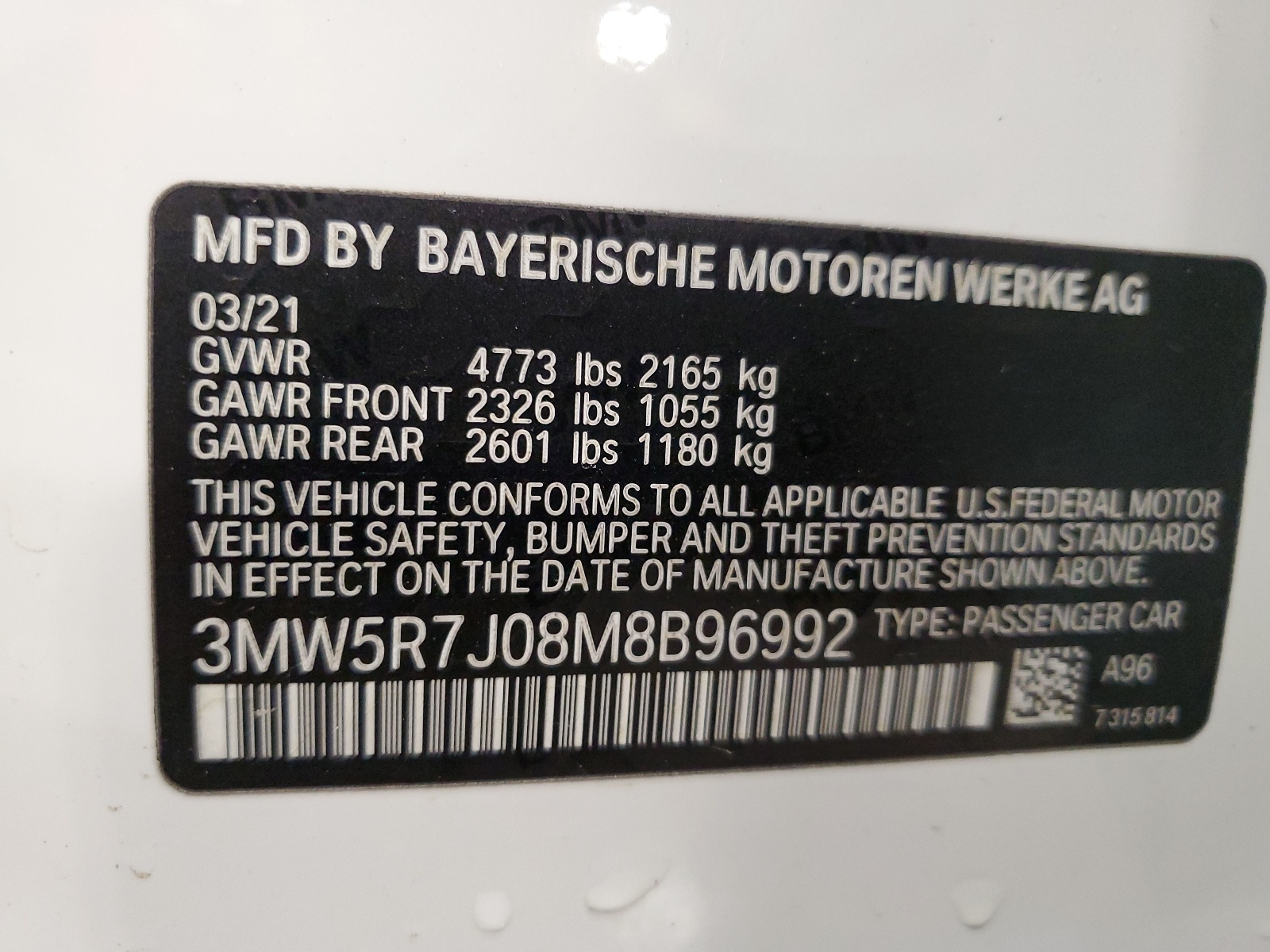 3MW5R7J08M8B96992 2021 BMW 330Xi