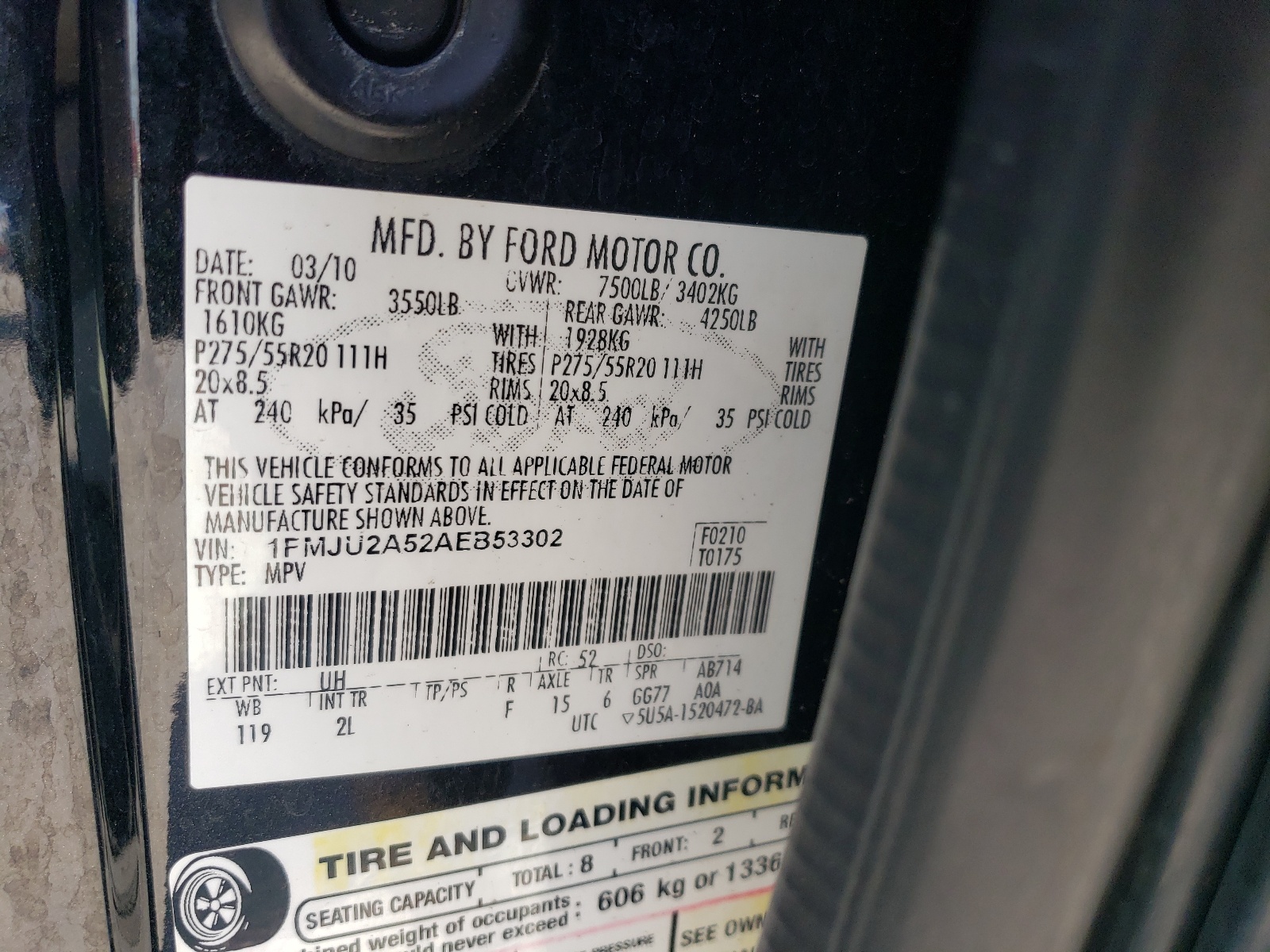 1FMJU2A52AEB53302 2010 Ford Expedition Limited